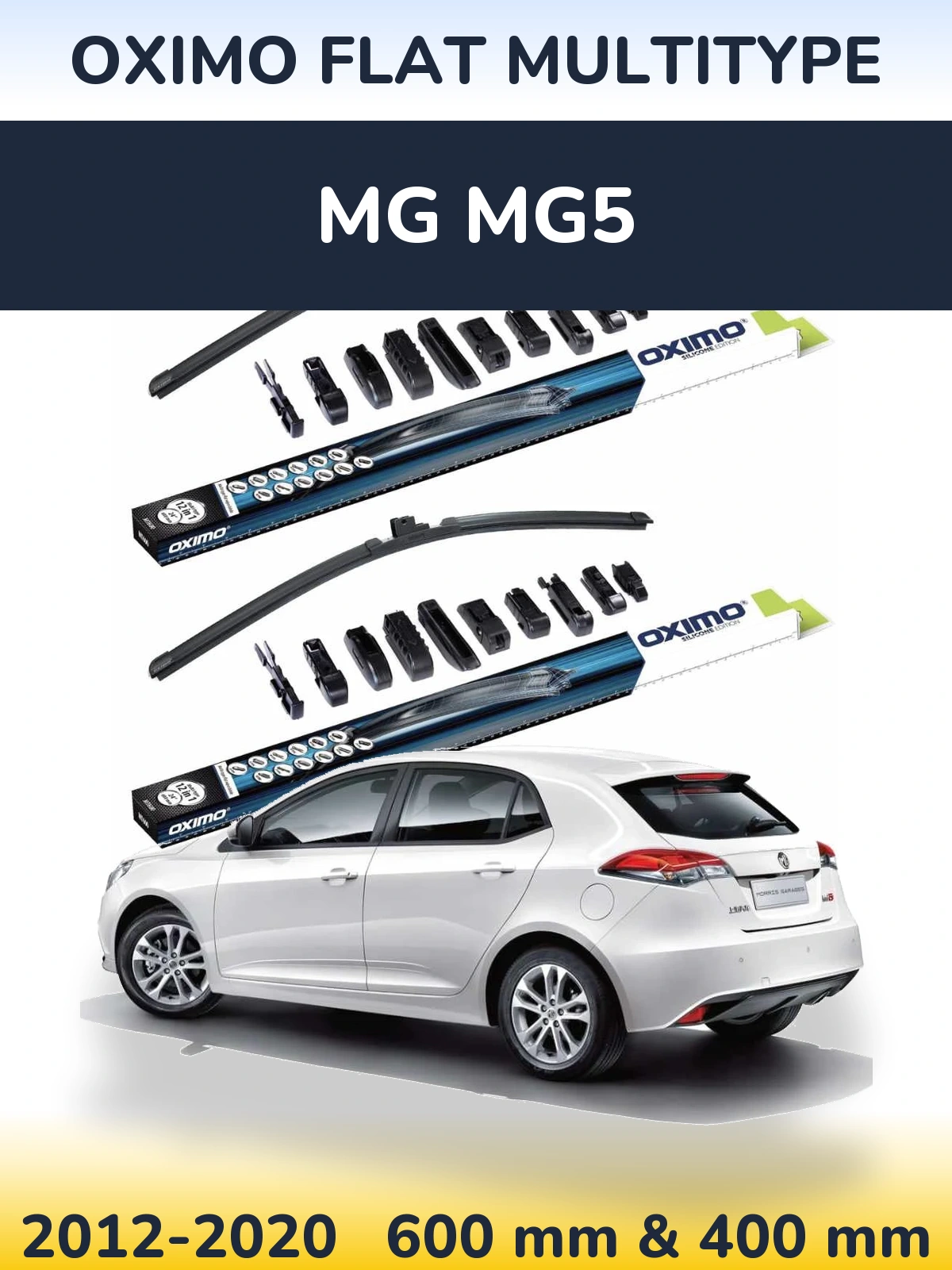 Front wiper blade set Oximo Flat MultiTipoe 600 & 400 mm for MG MG5 2012-2020
