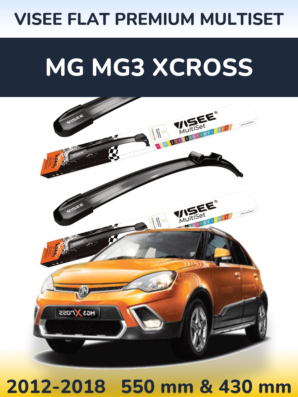 Front wiper blade set VISEE FLAT PREMIUM MultiSet 550 & 430 mm for MG MG3 Xcross 2012-2018