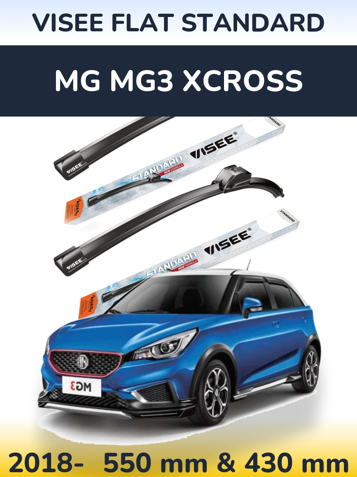 Front wiper blade set VISEE FLAT STANDARD 550 & 430 mm for MG MG3 Xcross 2018-2026