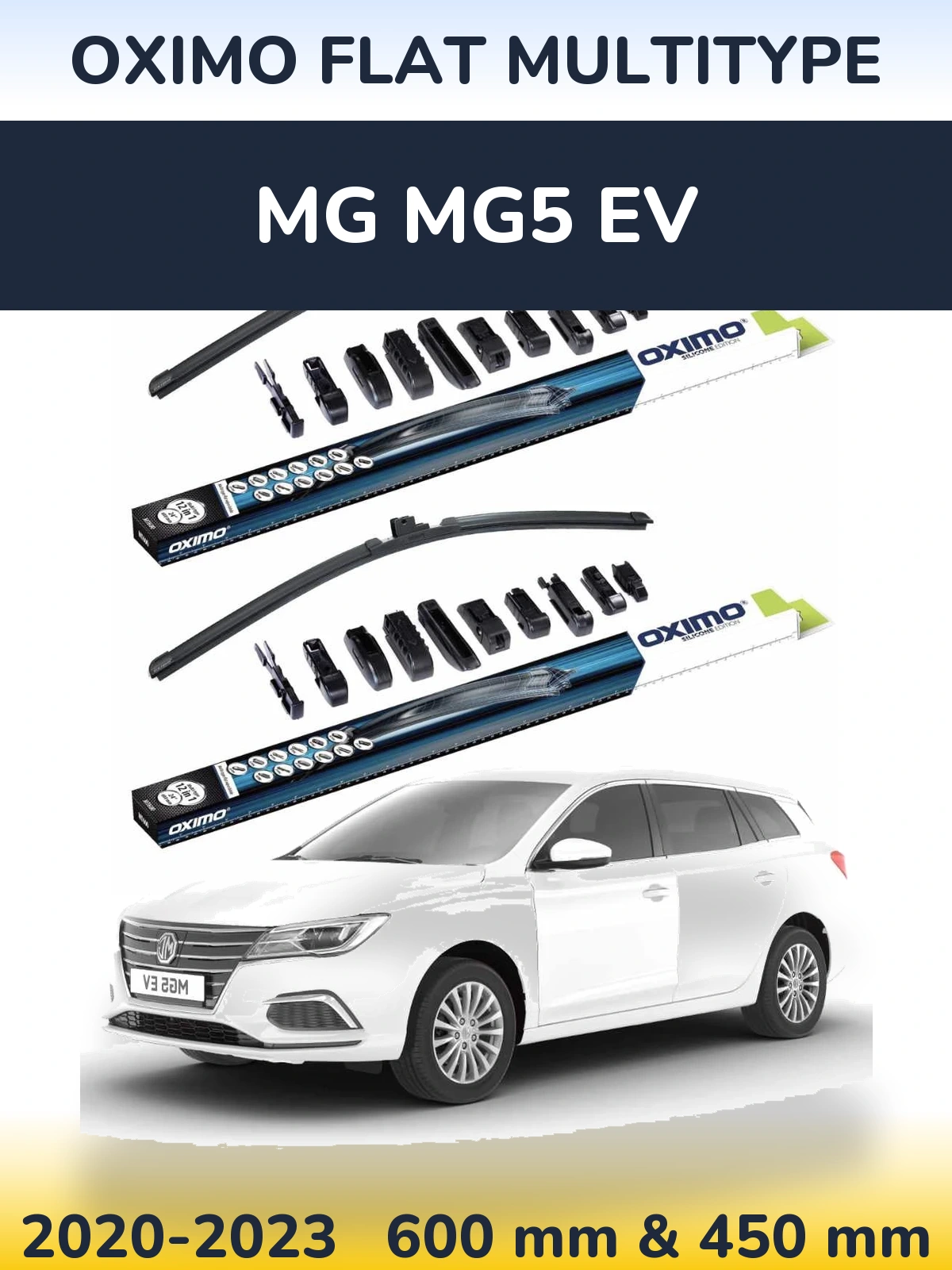 Front wiper blade set Oximo Flat MultiTipoe 600 & 450 mm for MG MG5 EV 2020-2023