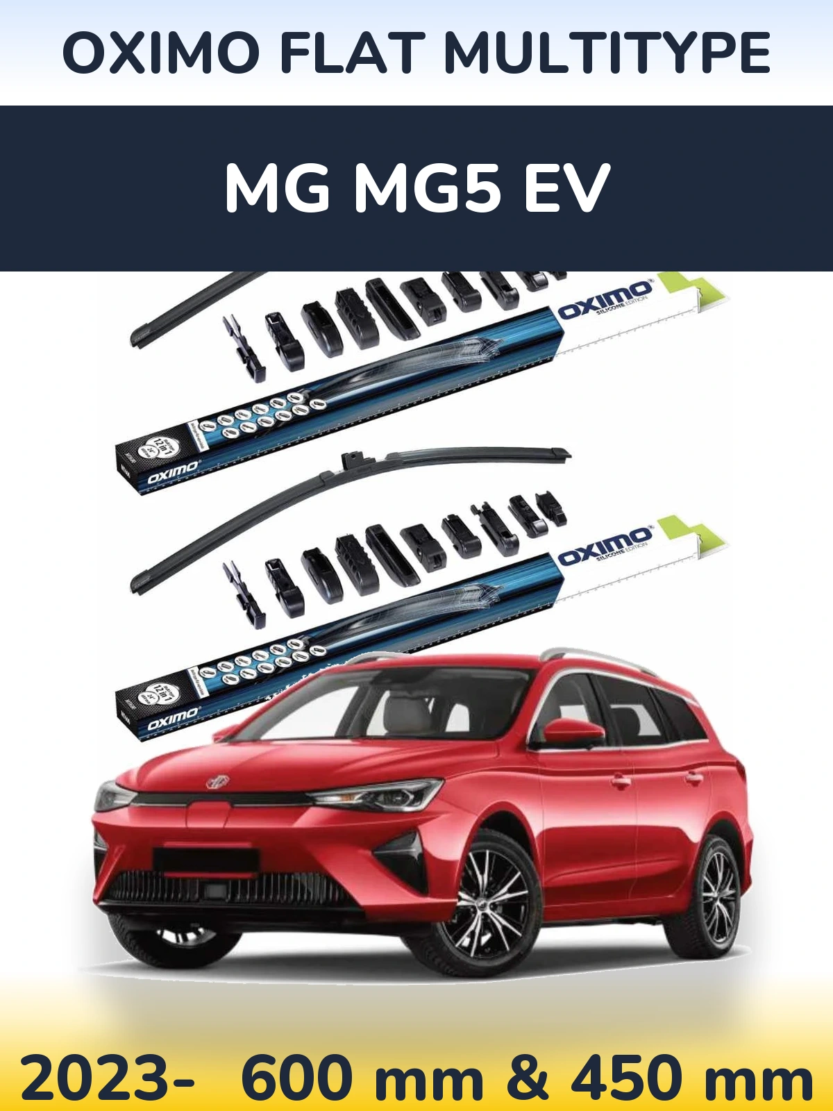 Front wiper blade set Oximo Flat MultiTipoe 600 & 450 mm for MG MG5 EV 2023-2026