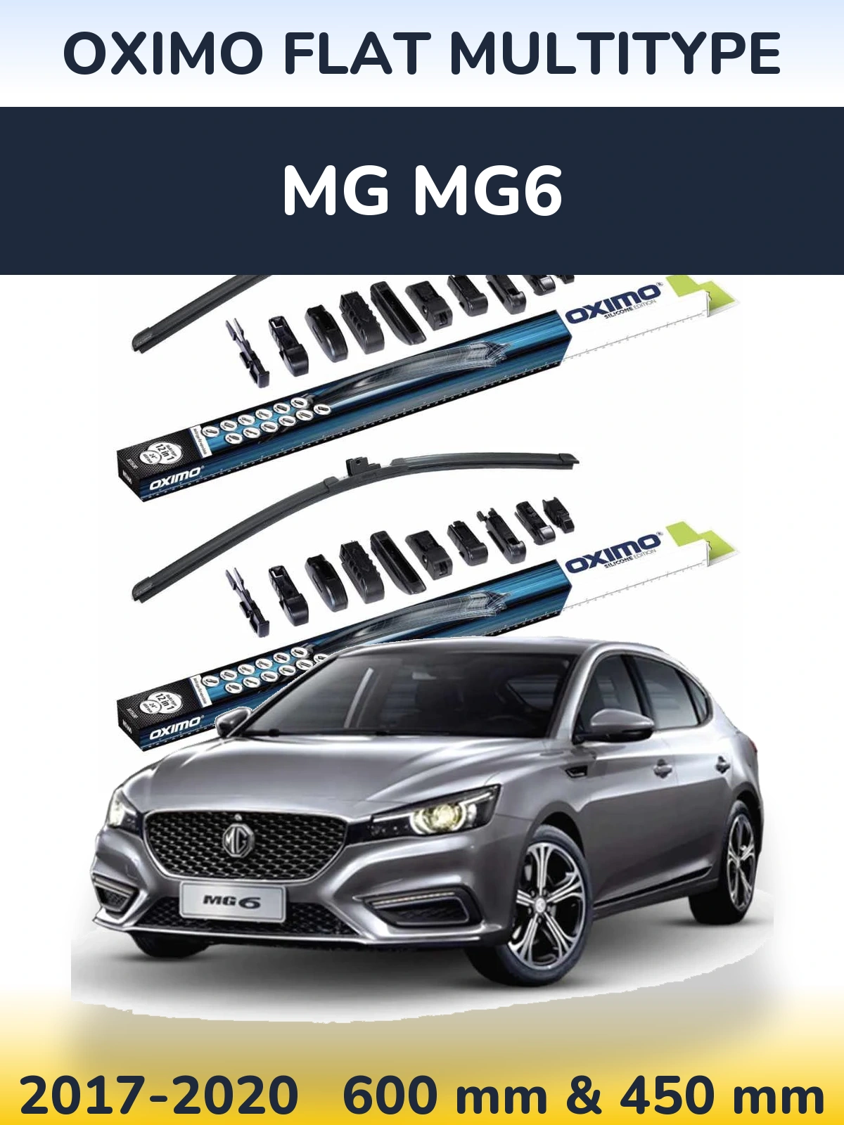 Front wiper blade set Oximo Flat MultiTipoe 600 & 450 mm for MG MG6 2017-2020