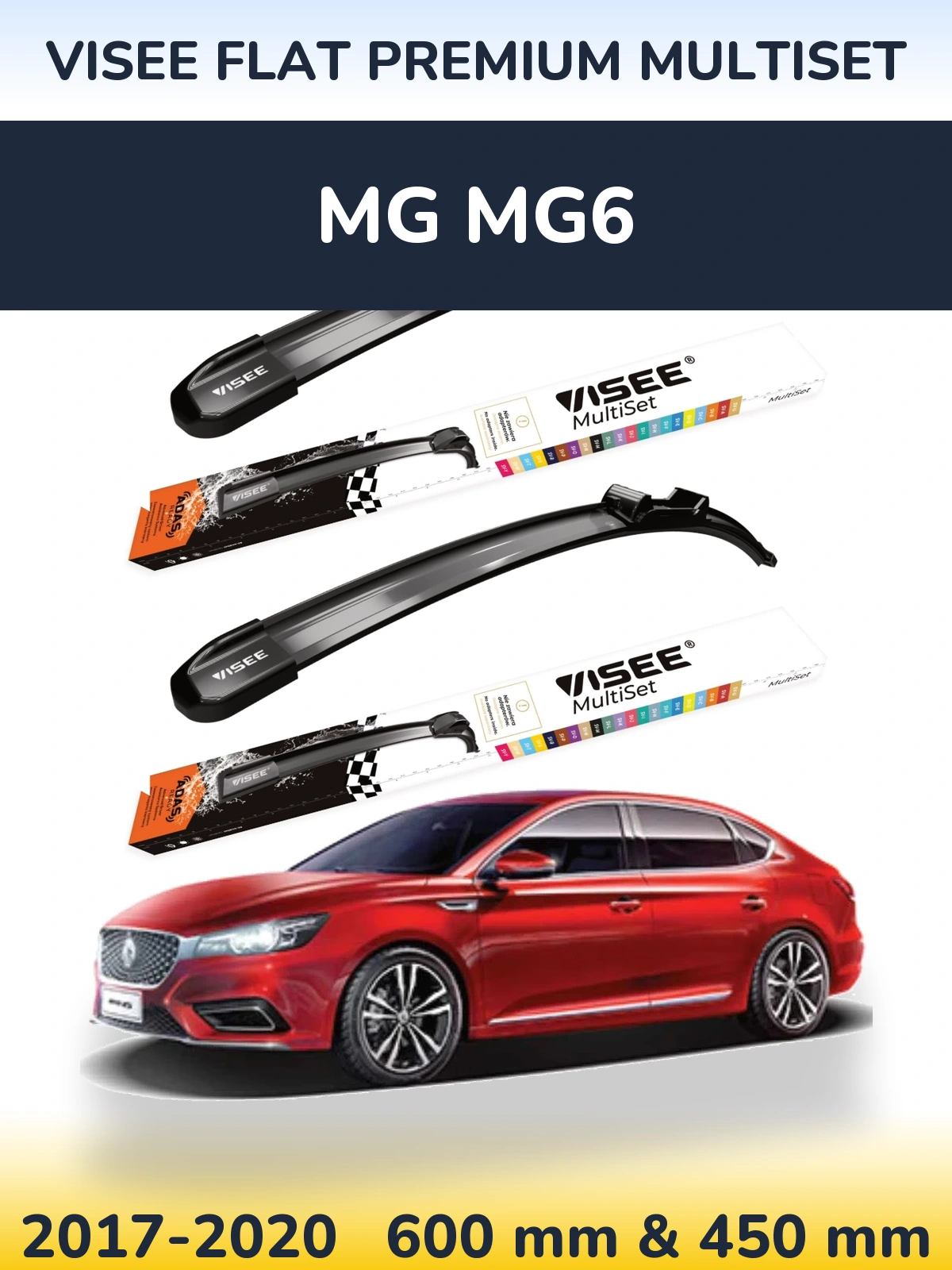 Front wiper blade set VISEE FLAT PREMIUM MultiSet 600 & 450 mm for MG MG6 2017-2020