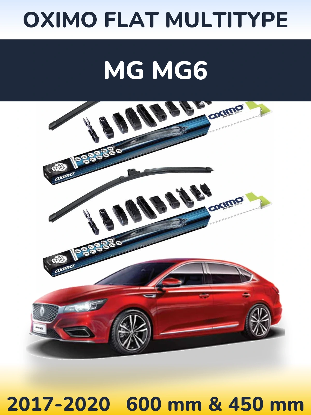 Front wiper blade set Oximo Flat MultiTipoe 600 & 450 mm for MG MG6 2017-2020