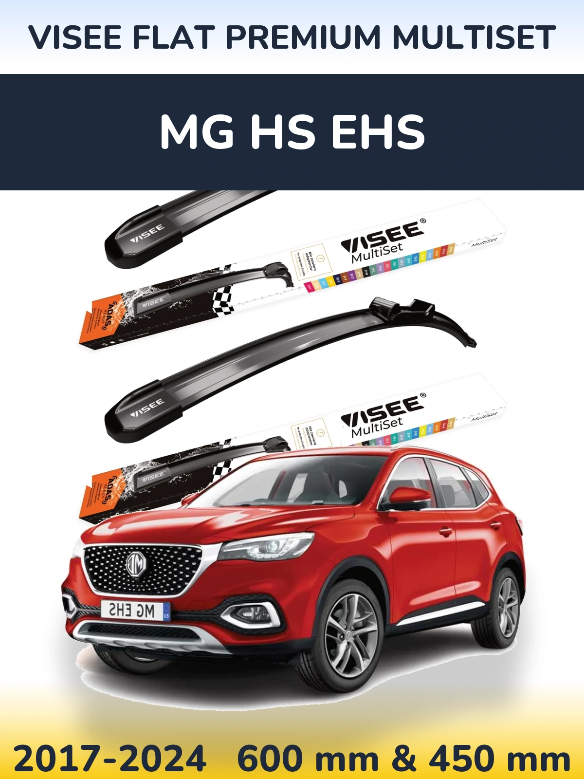 Front wiper blade set VISEE FLAT PREMIUM MultiSet 600 & 450 mm for MG HS eHS 2017-2024