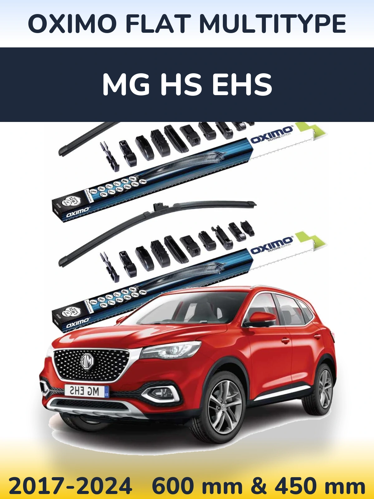 Front wiper blade set Oximo Flat MultiTypee 600 & 450 mm for MG HS eHS 2017-2024