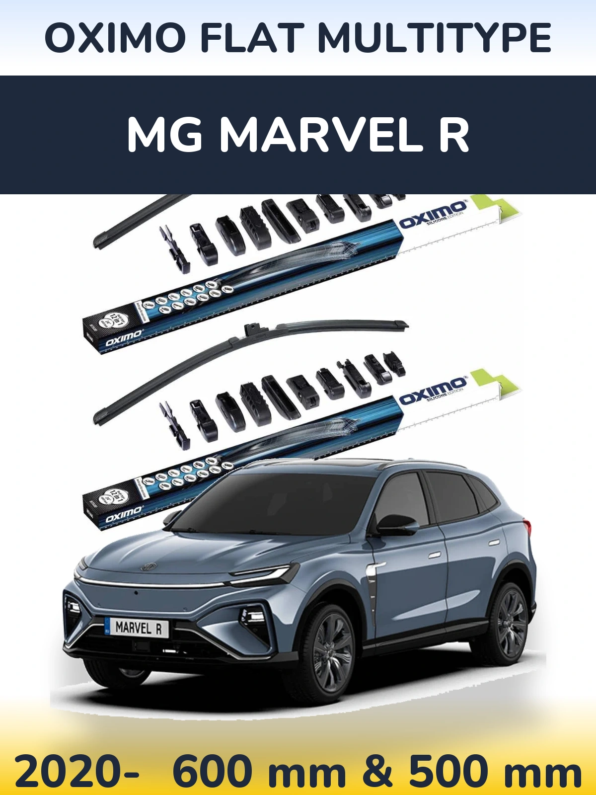 Front wiper blade set Oximo Flat MultiTipoe 600 & 500 mm for MG Marvel R 2020-2026