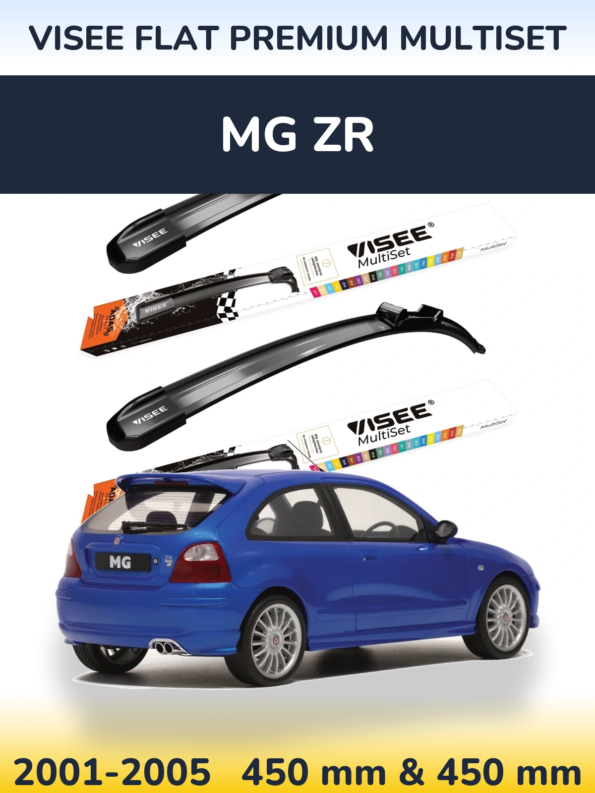 Front wiper blade set VISEE FLAT PREMIUM MultiSet 450 & 450 mm for MG ZR 2001-2005