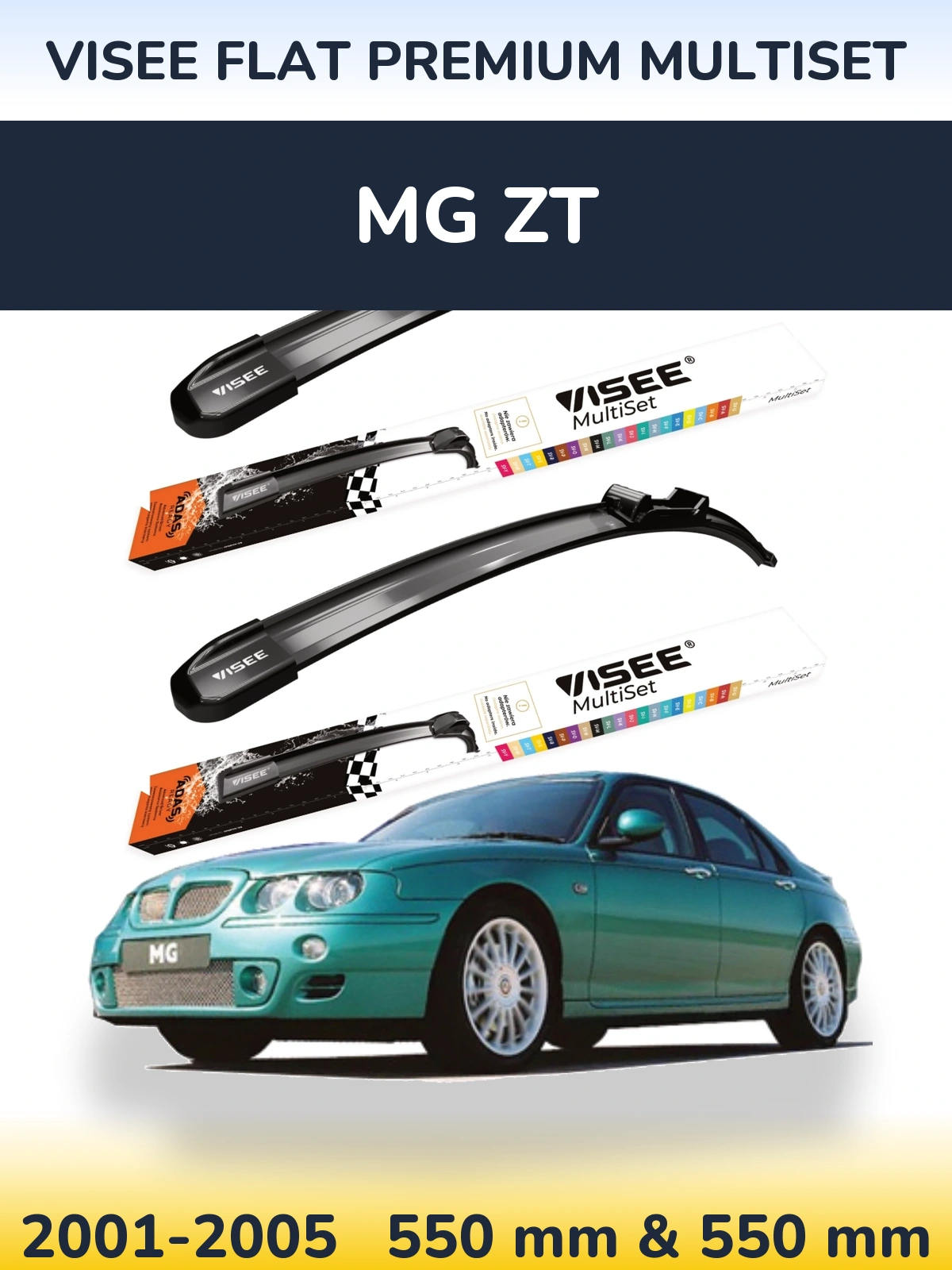 Комплект передних дворников VISEE FLAT PREMIUM MultiSet 550 & 550 мм для MG ZT 2001-2005