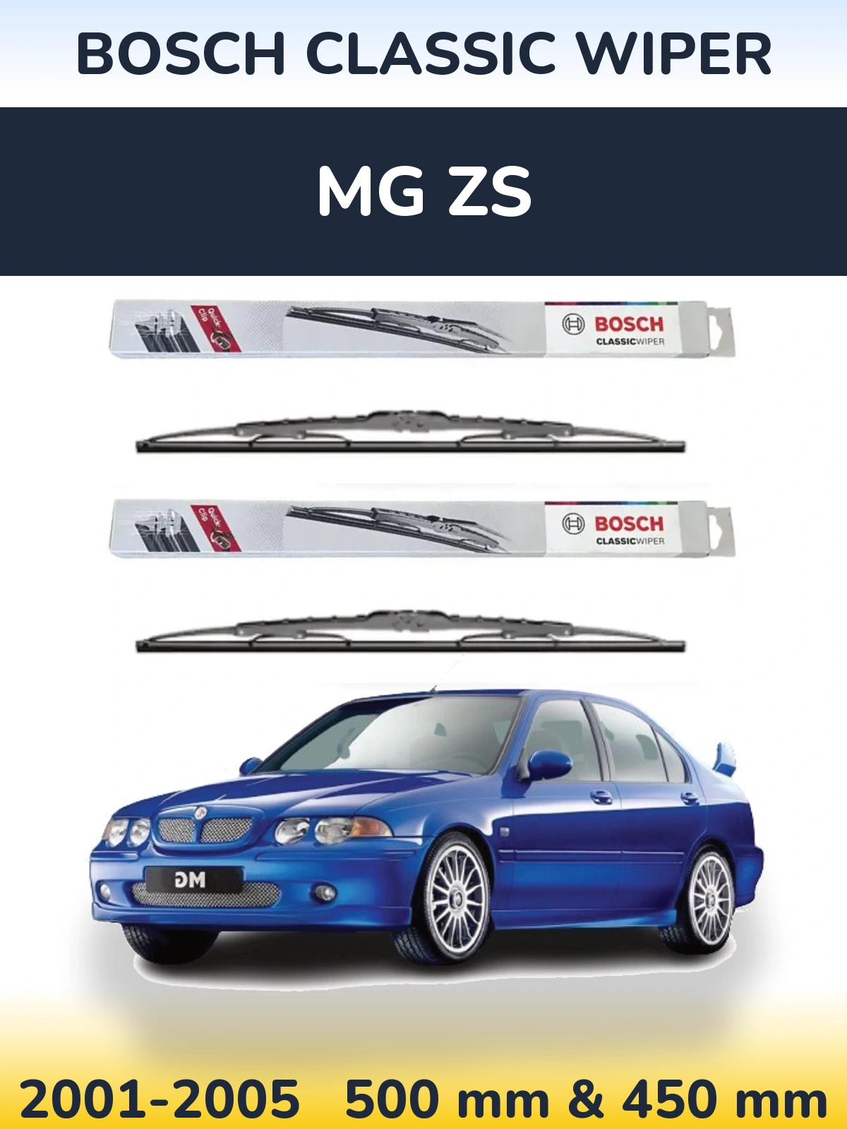 Front wiper blade set BOSCH Classic Wiper 500 & 450 mm for MG ZS 2001-2005