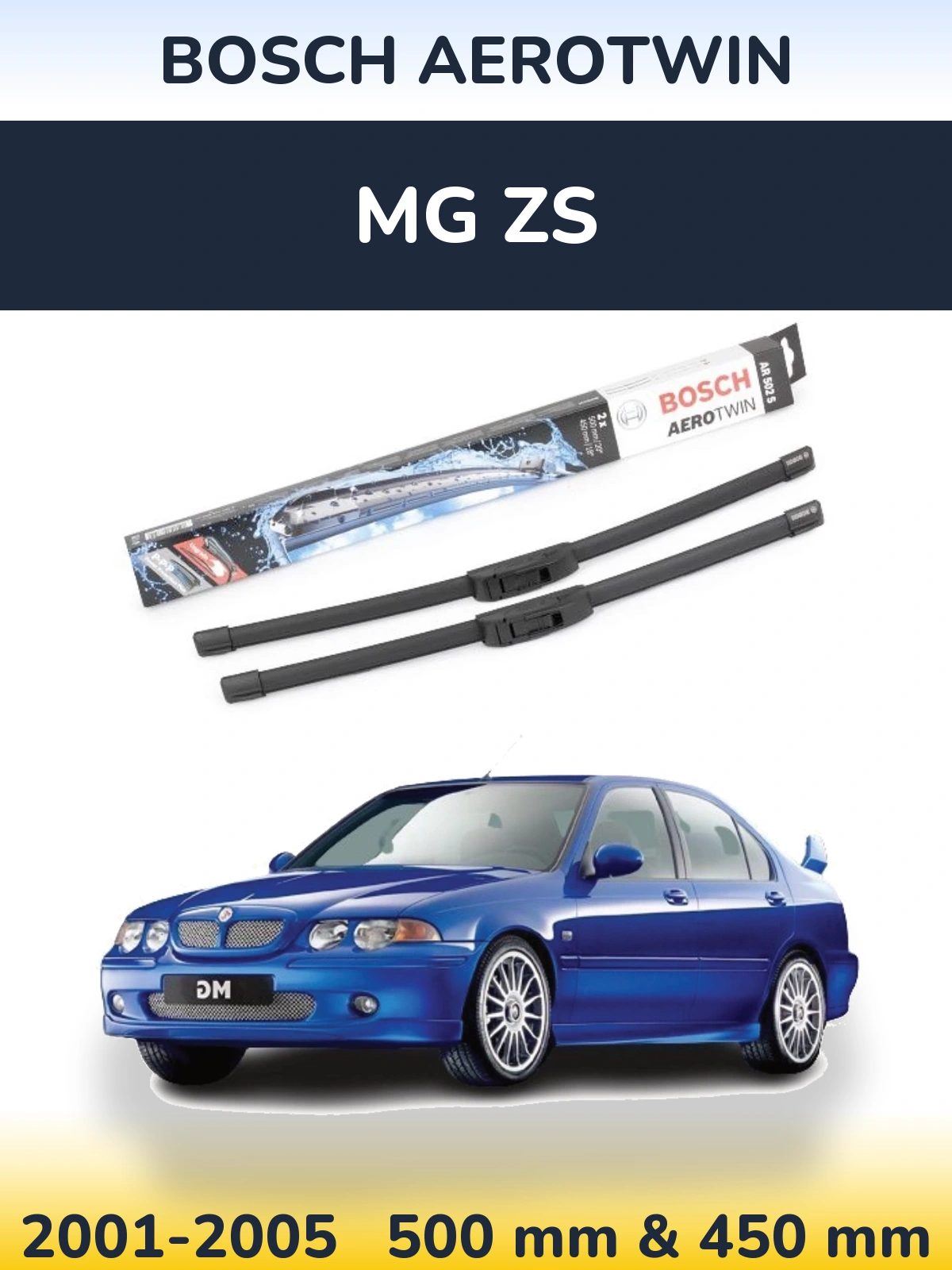 Front wiper blade set BOSCH AeroTwin 500 & 450 mm for MG ZS 2001-2005