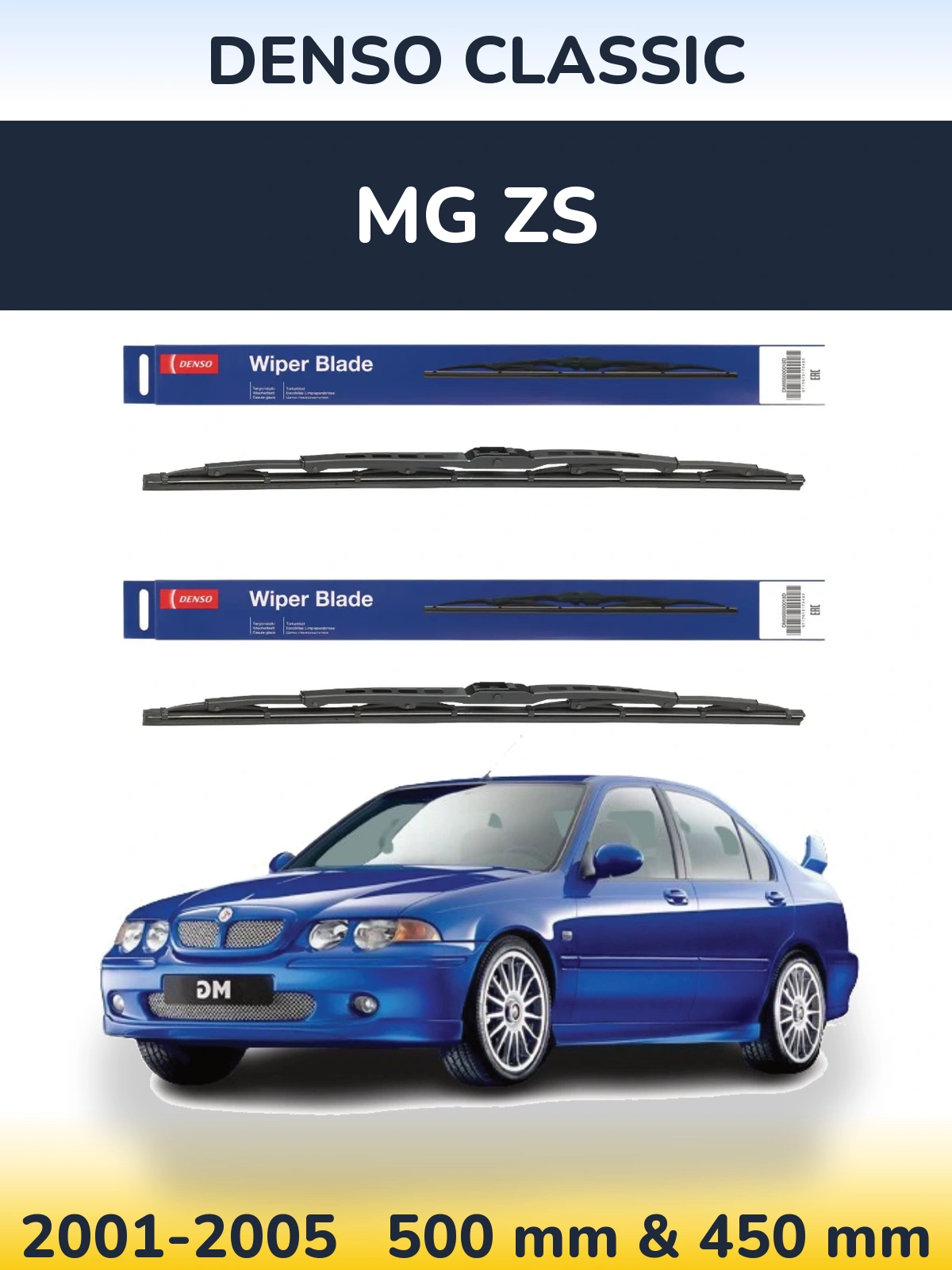 Front wiper blade set Denso Classic 500 & 450 mm for MG ZS 2001-2005
