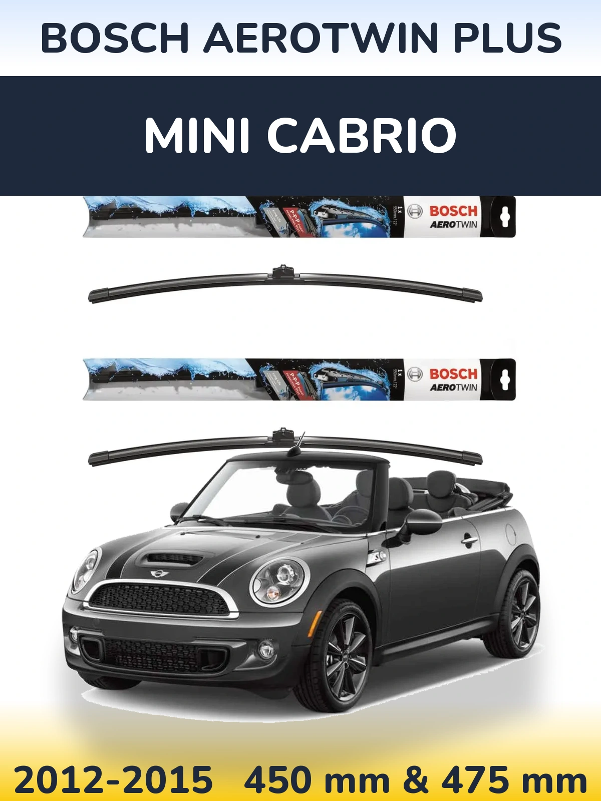 Front wiper blade set BOSCH AeroTwin Plus 450 & 475 mm for MINI Cabrio 2012-2015