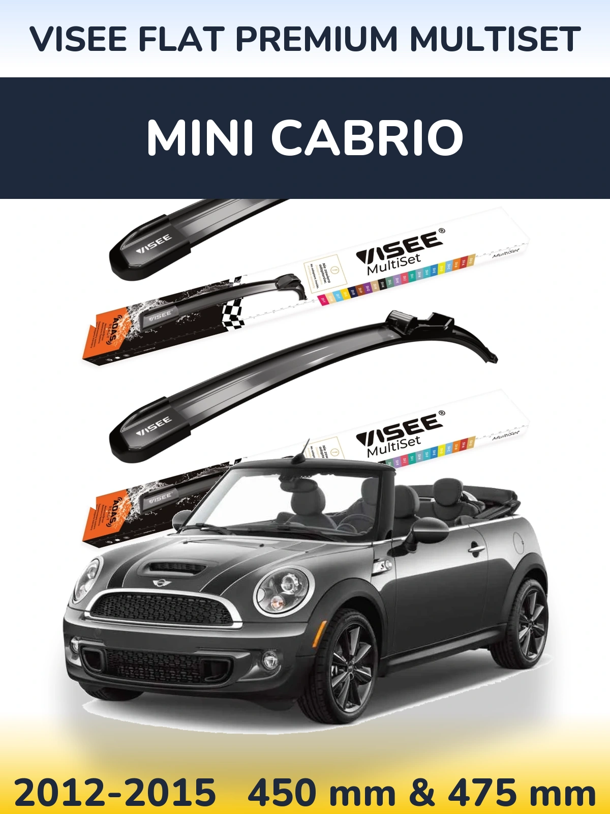 Front wiper blade set VISEE FLAT PREMIUM MultiSet 450 & 475 mm for MINI Cabrio 2012-2015