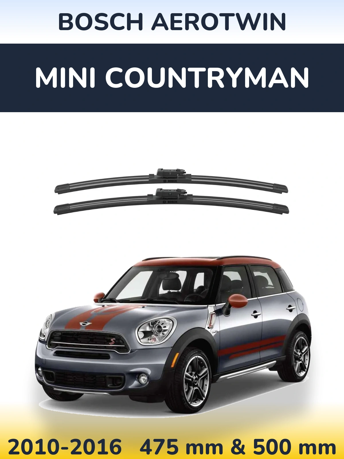 Front wiper blade set BOSCH AeroTwin 475 & 500 mm for MINI Countryman 2010-2016