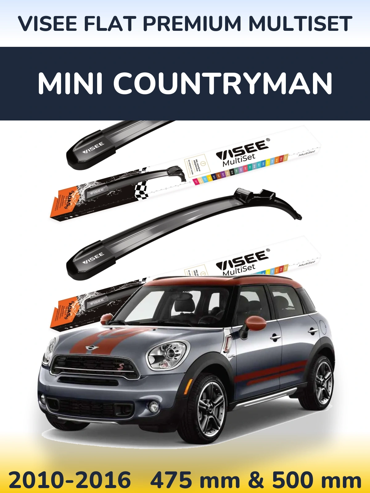 Front wiper blade set VISEE FLAT PREMIUM MultiSet 475 & 500 mm for MINI Countryman 2010-2016
