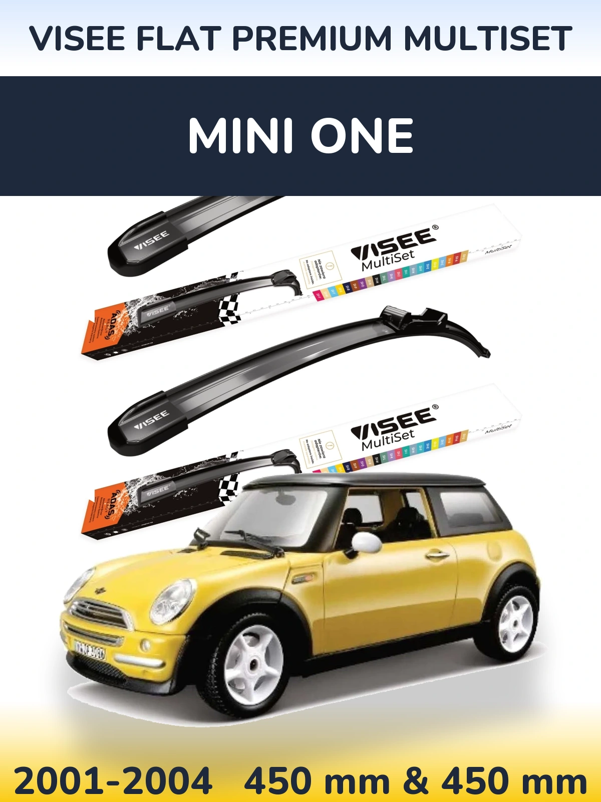 Front wiper blade set VISEE FLAT PREMIUM MultiSet 450 & 450 mm for MINI One 2001-2004
