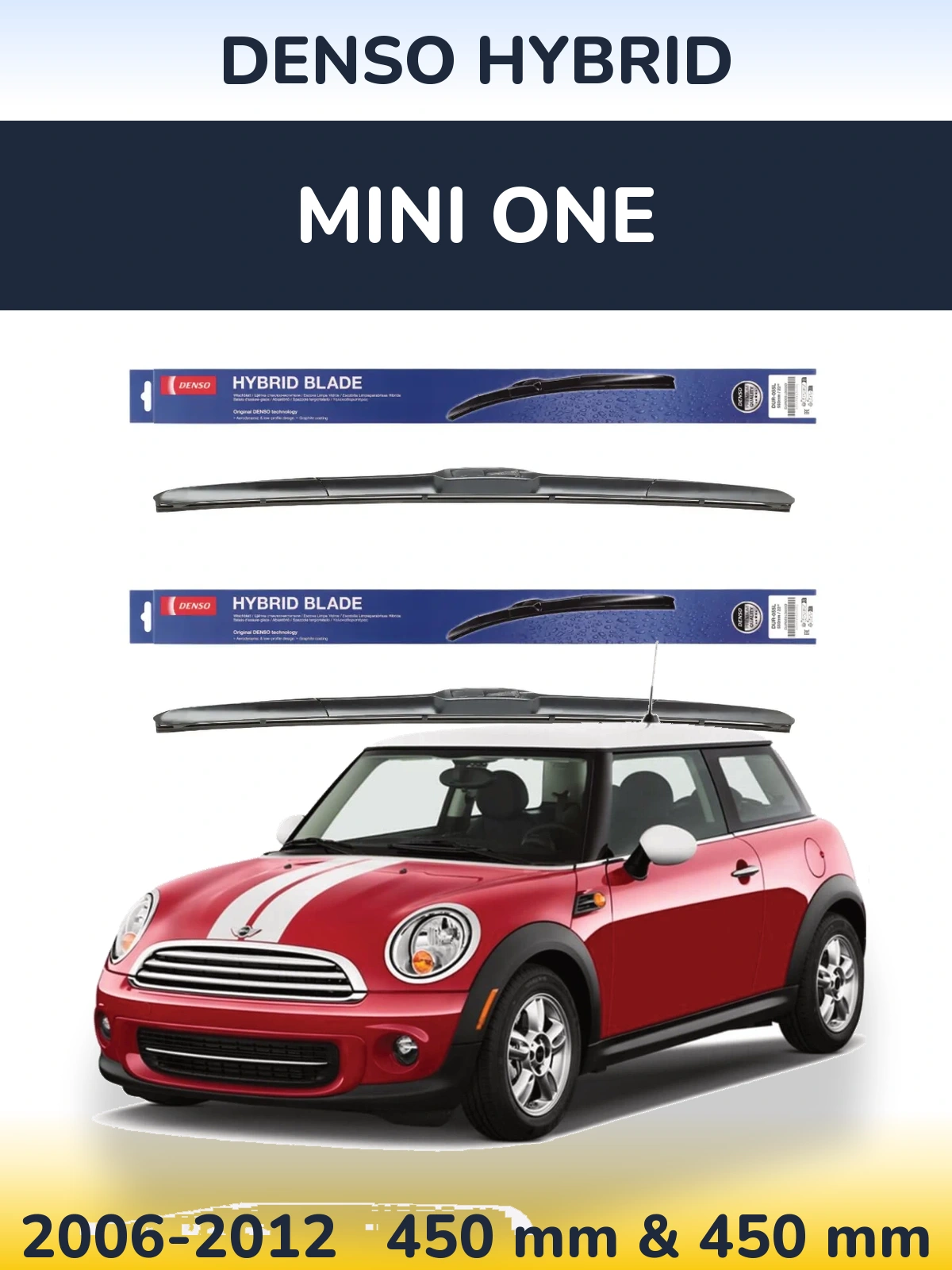 Front wiper blade set Denso Hybrid 450 & 450 mm for MINI One 2006-2012