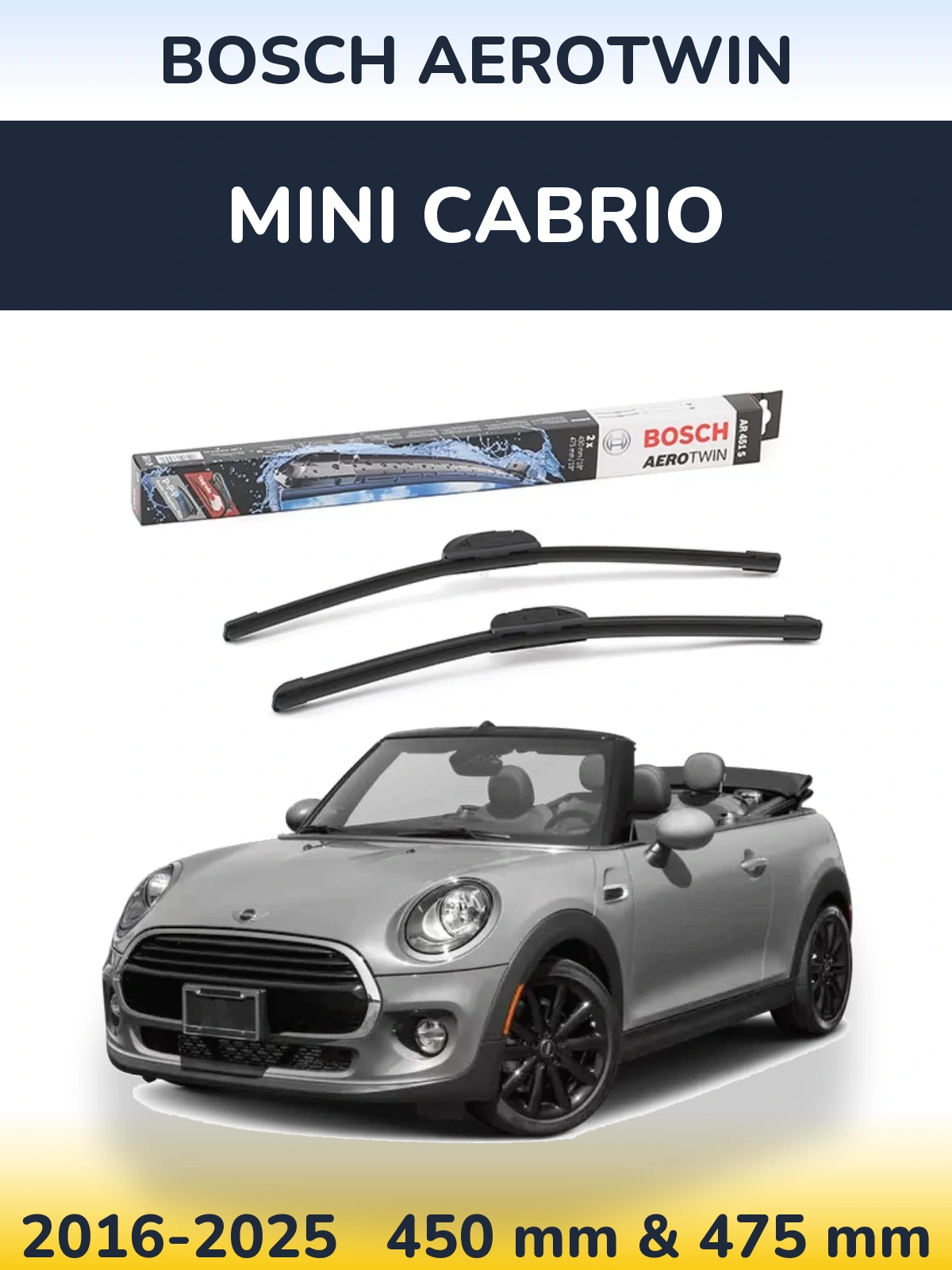 Комплект передніх щіток BOSCH AeroTwin 450 & 475 мм для MINI Cabrio 2016-2025
