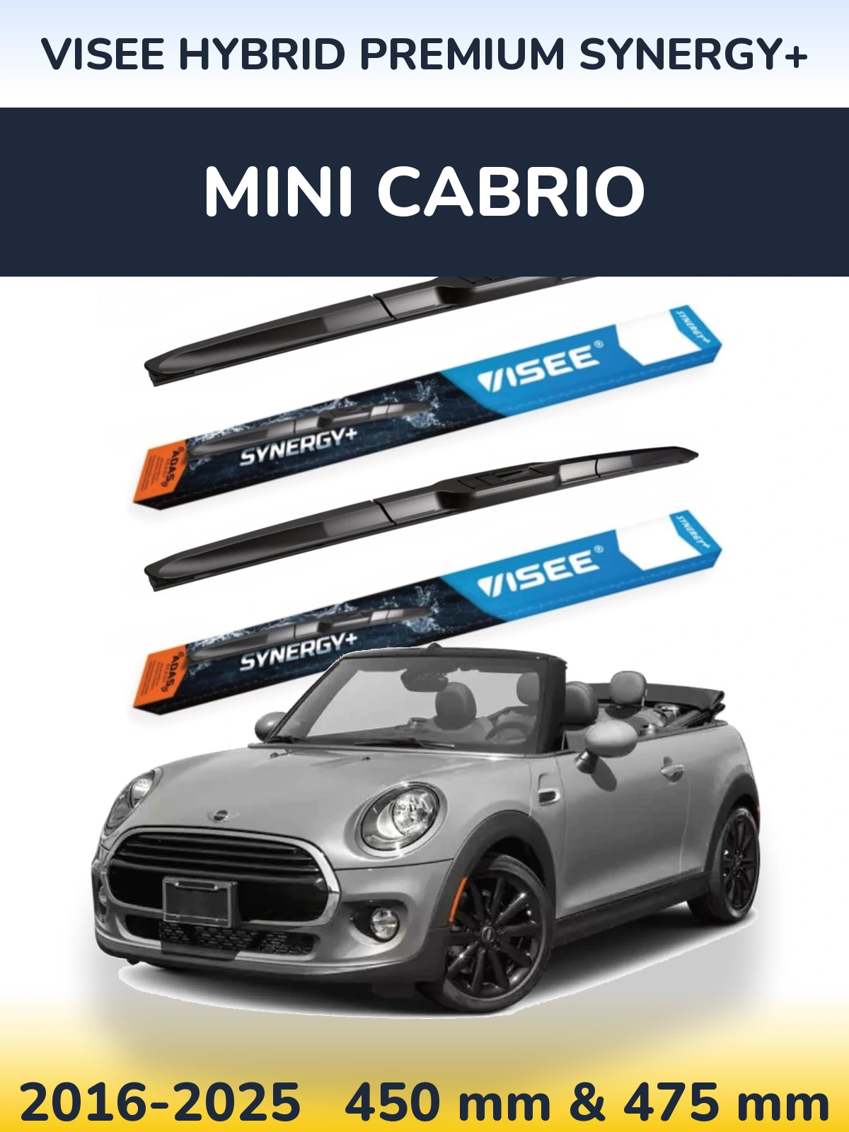 Front wiper blade set VISEE HYBRID PREMIUM SYNERGY+ 450 & 475 mm for MINI Cabrio 2016-2025