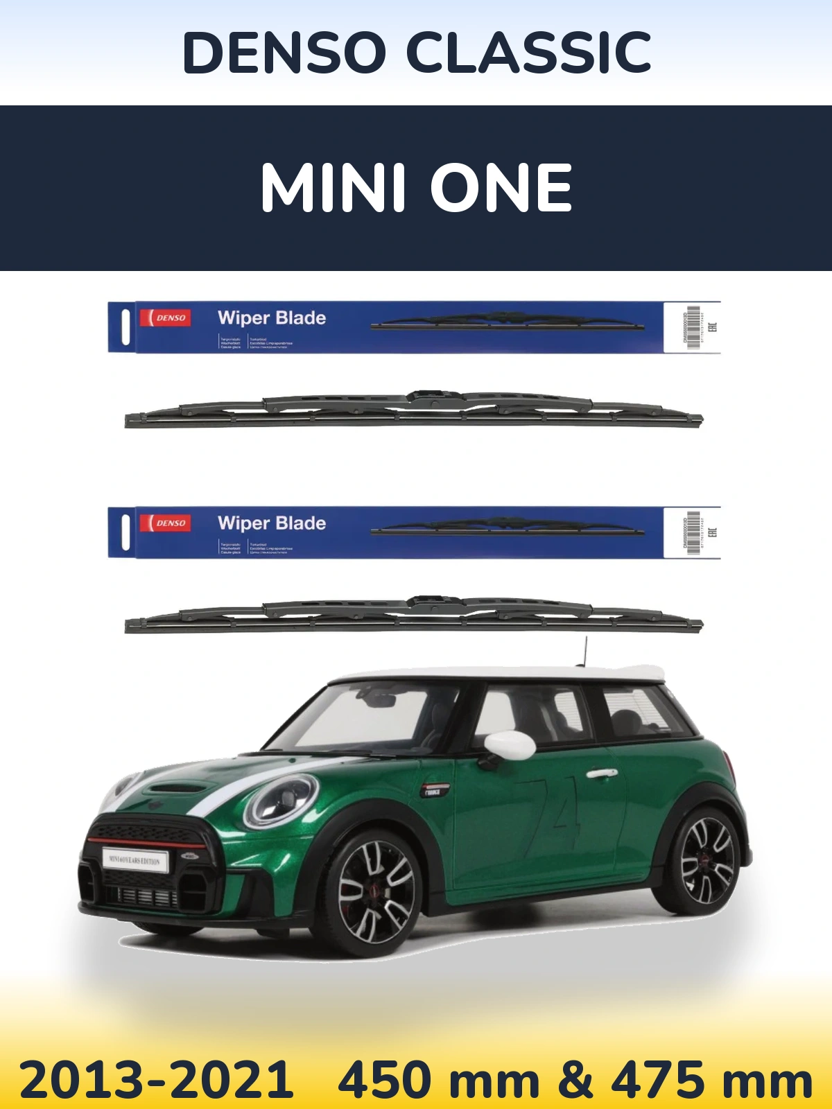 Front wiper blade set Denso Classic 450 & 475 mm for MINI One 2013-2021