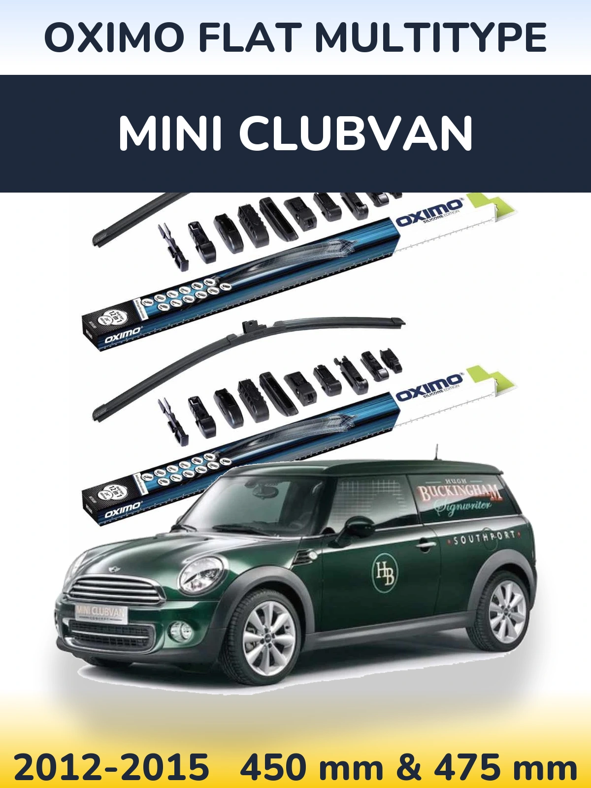 Front wiper blade set Oximo Flat MultiTipoe 450 & 475 mm for MINI Clubvan 2012-2015