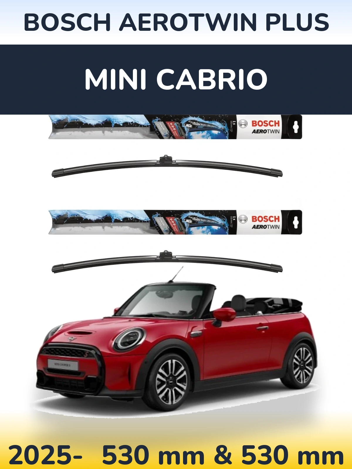 Комплект передних дворников BOSCH AeroTwin Plus 530 & 530 мм для MINI Cabrio 2025-2026