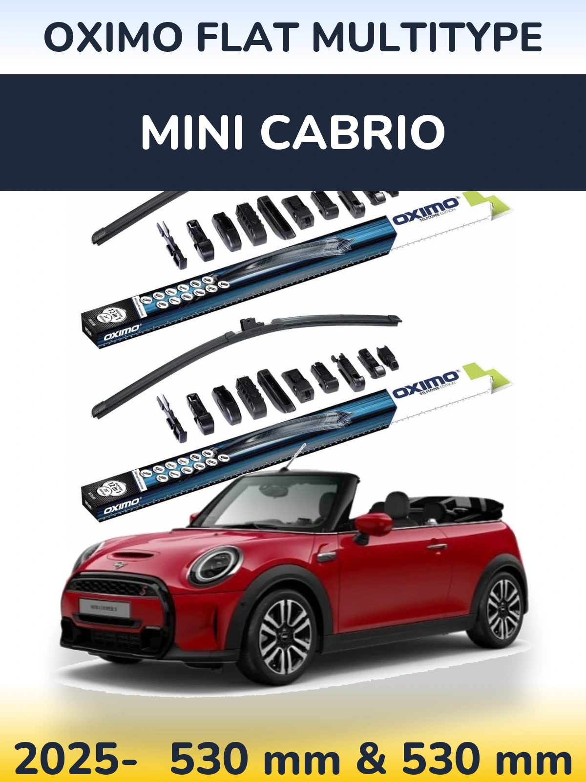 Front wiper blade set Oximo Flat MultiTipoe 530 & 530 mm for MINI Cabrio 2025-2026