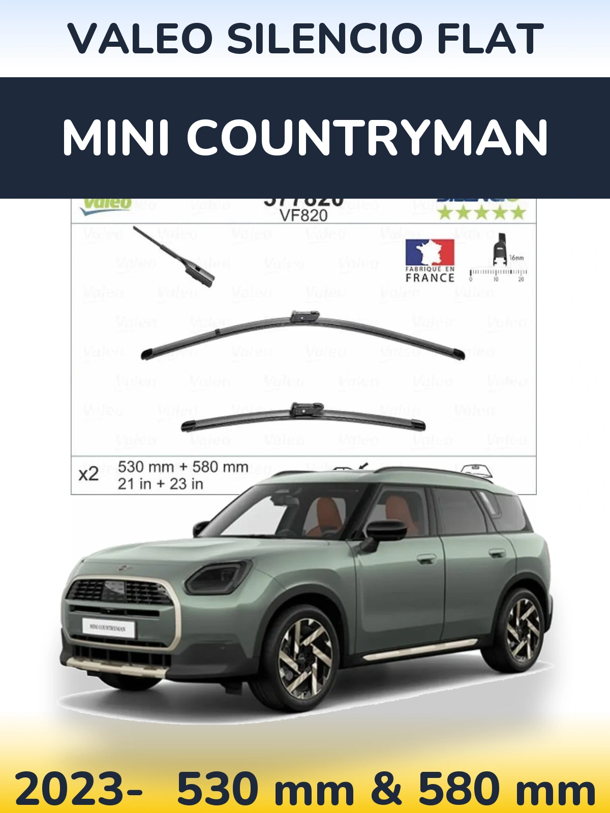 Front wiper blade set Valeo Silencio Flat 530 & 580 mm for MINI Countryman 2023-2026