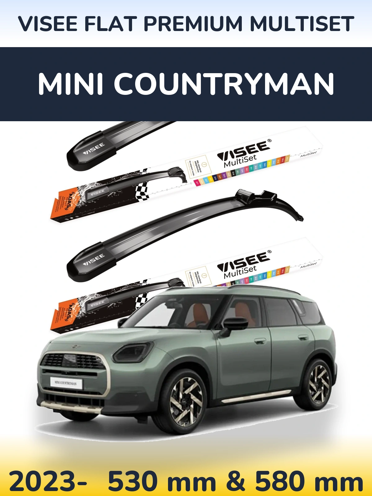 Front wiper blade set VISEE FLAT PREMIUM MultiSet 530 & 580 mm for MINI Countryman 2023-2026