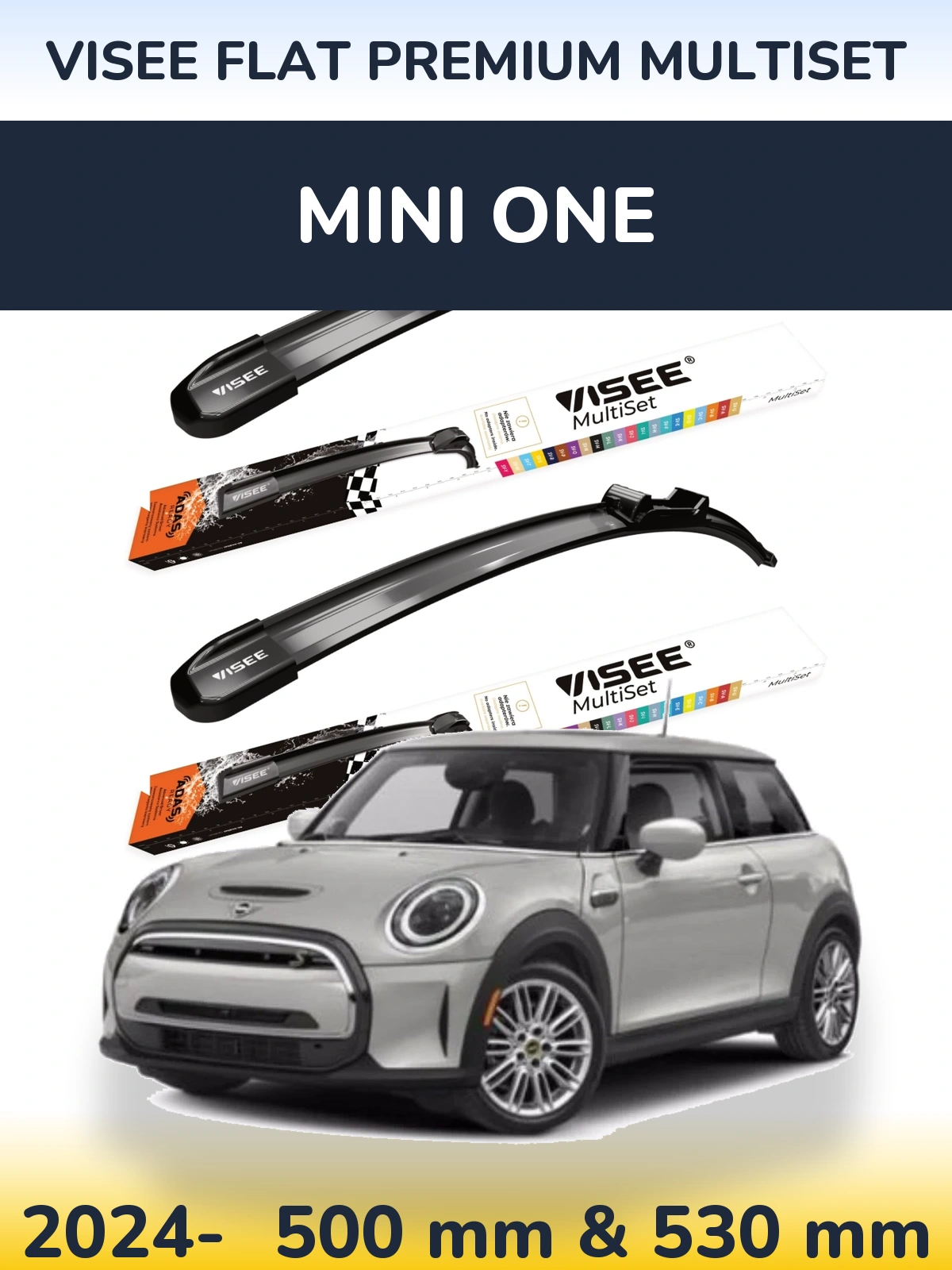 Front wiper blade set VISEE FLAT PREMIUM MultiSet 500 & 530 mm for MINI One 2024-2026