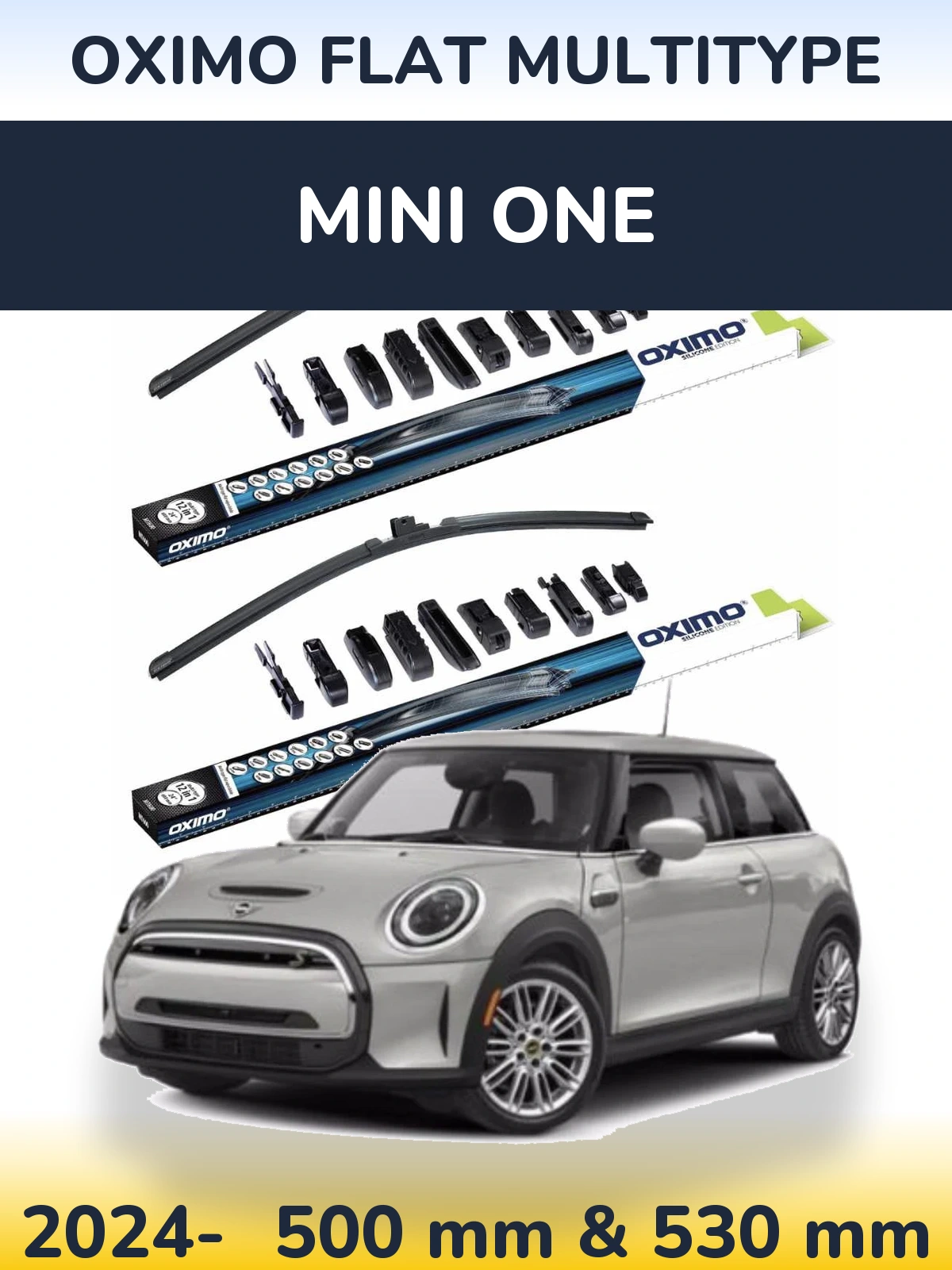 Front wiper blade set Oximo Flat MultiTipoe 500 & 530 mm for MINI One 2024-2026