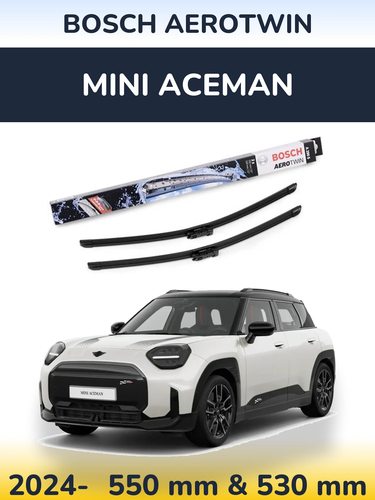 Front wiper blade set BOSCH AeroTwin 550 & 530 mm for MINI Aceman 2024-2026