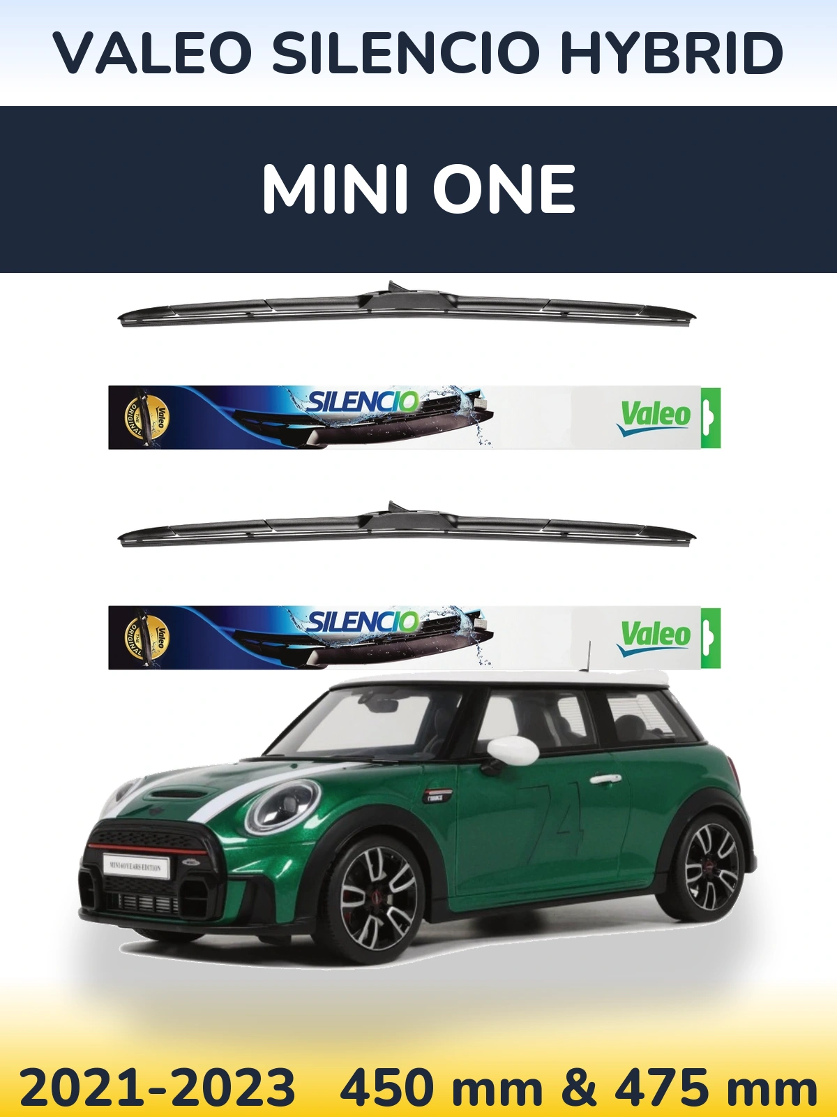 Комплект передніх щіток Valeo Silencio Hybrid 450 & 475 мм для MINI One 2021-2023