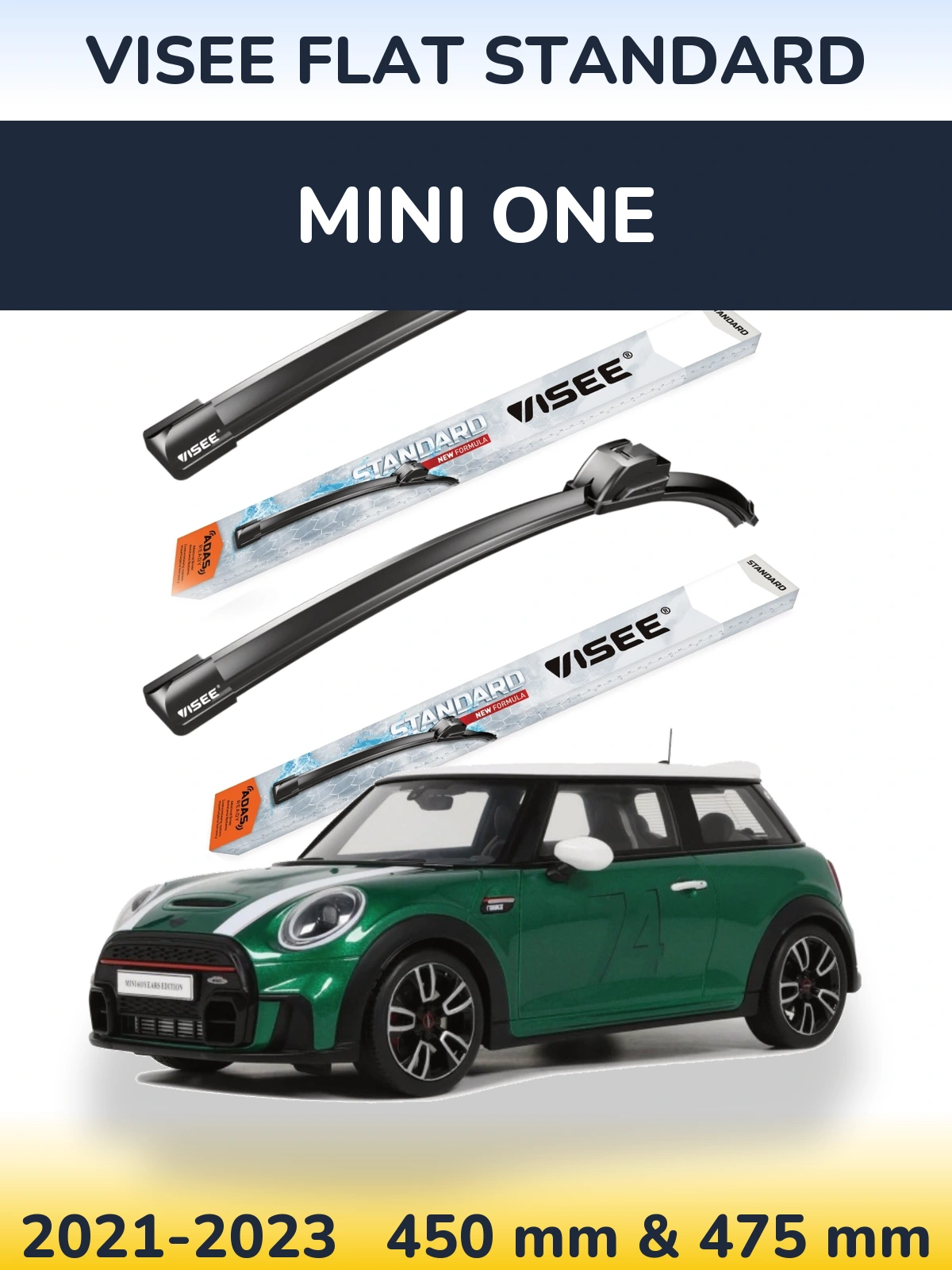 Комплект передних дворников VISEE FLAT STANDARD 450 & 475 мм для MINI One 2021-2023