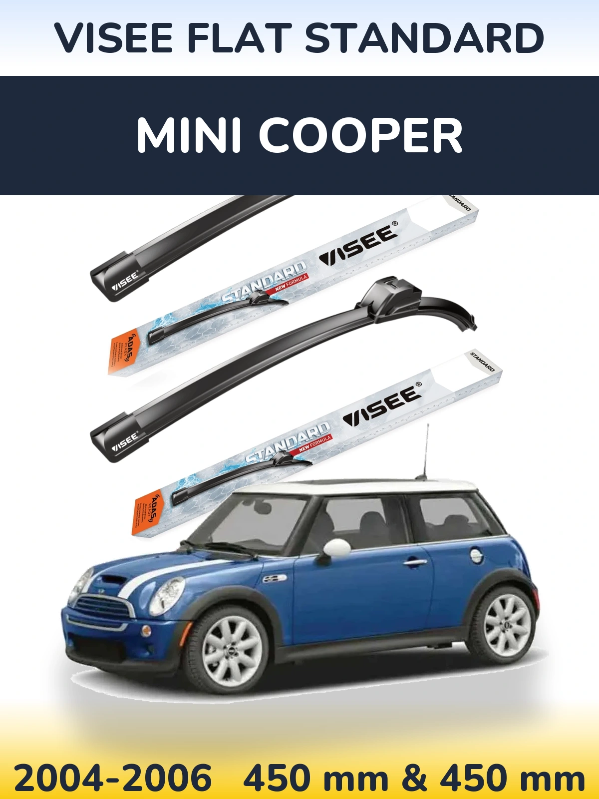 Комплект передних дворников VISEE FLAT STANDARD 450 & 450 мм для MINI Cooper 2004-2006