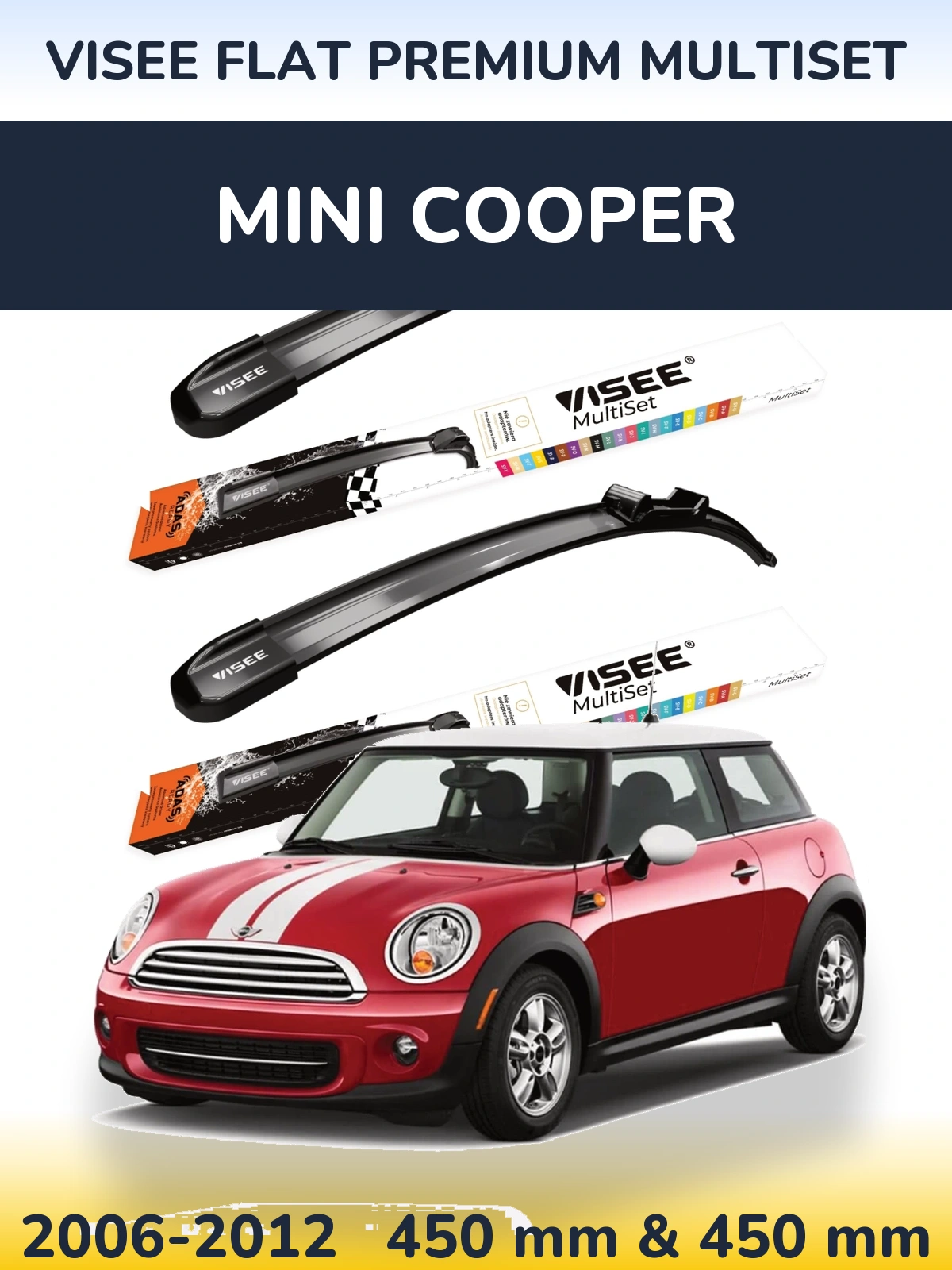 Front wiper blade set VISEE FLAT PREMIUM MultiSet 450 & 450 mm for MINI Cooper 2006-2012