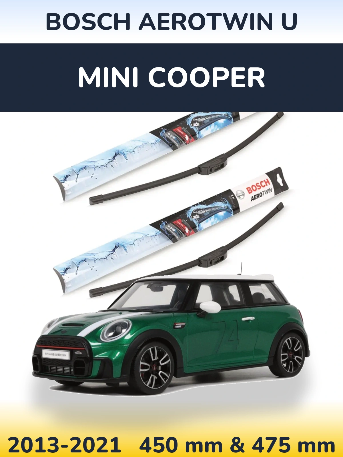 Front wiper blade set BOSCH AeroTwin U 450 & 475 mm for MINI Cooper 2013-2021