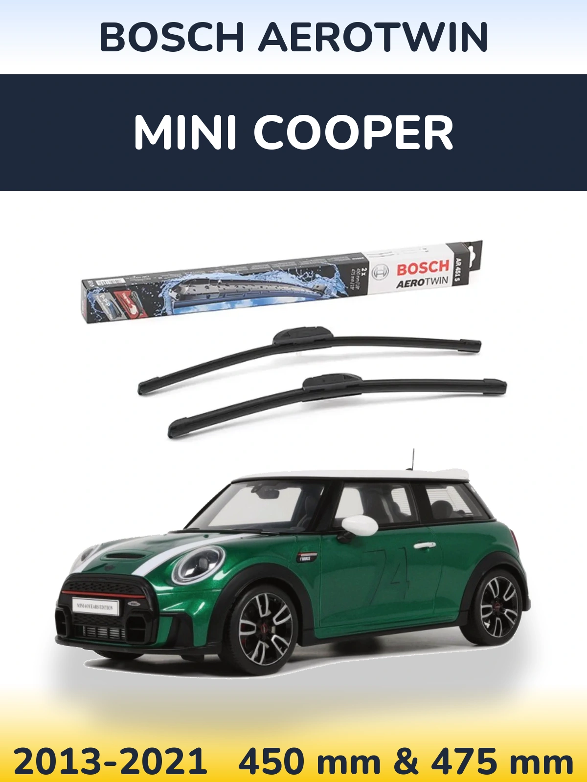 Front wiper blade set BOSCH AeroTwin 450 & 475 mm for MINI Cooper 2013-2021