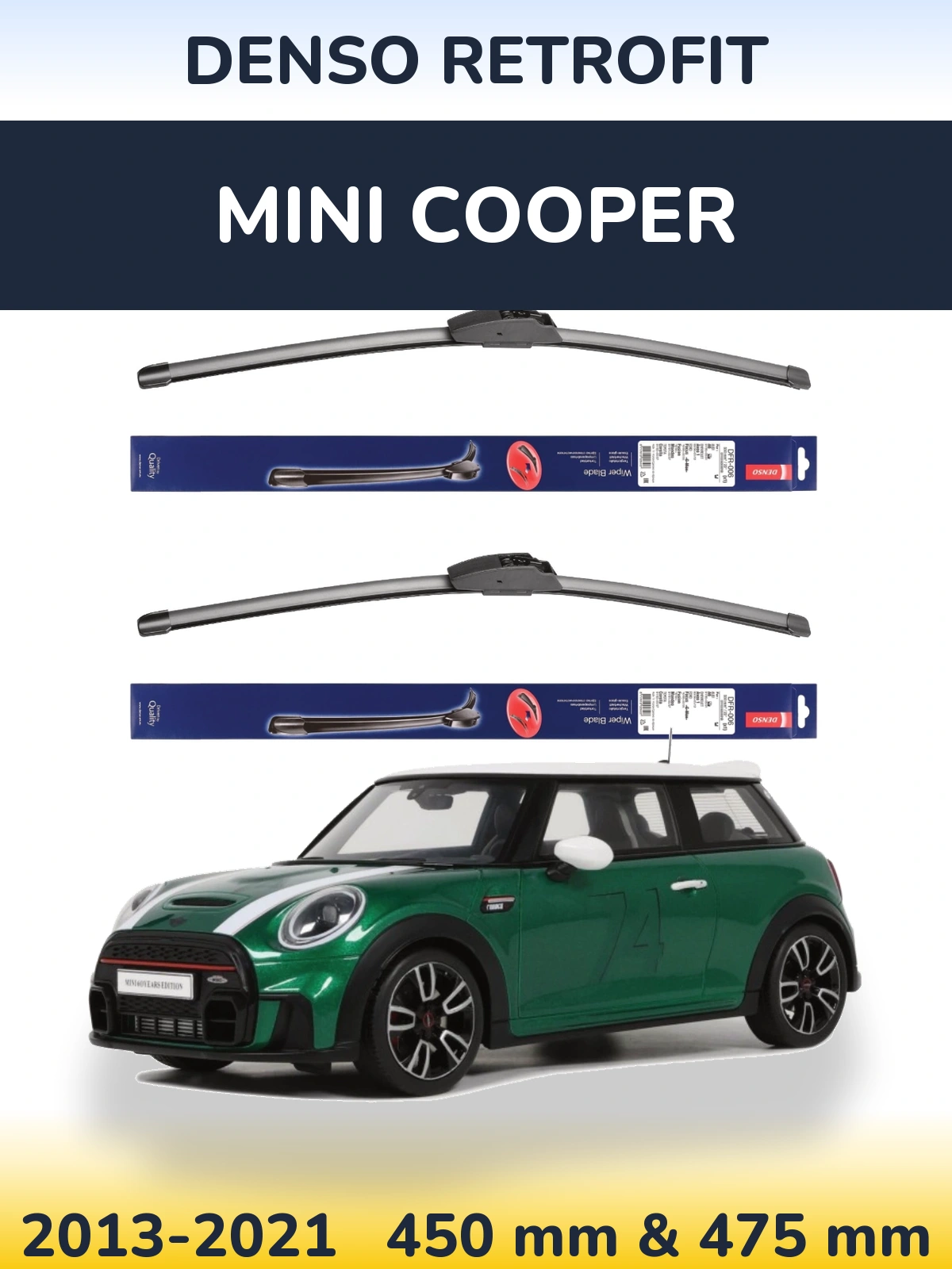 Front wiper blade set Denso Retrofit 450 & 475 mm for MINI Cooper 2013-2021