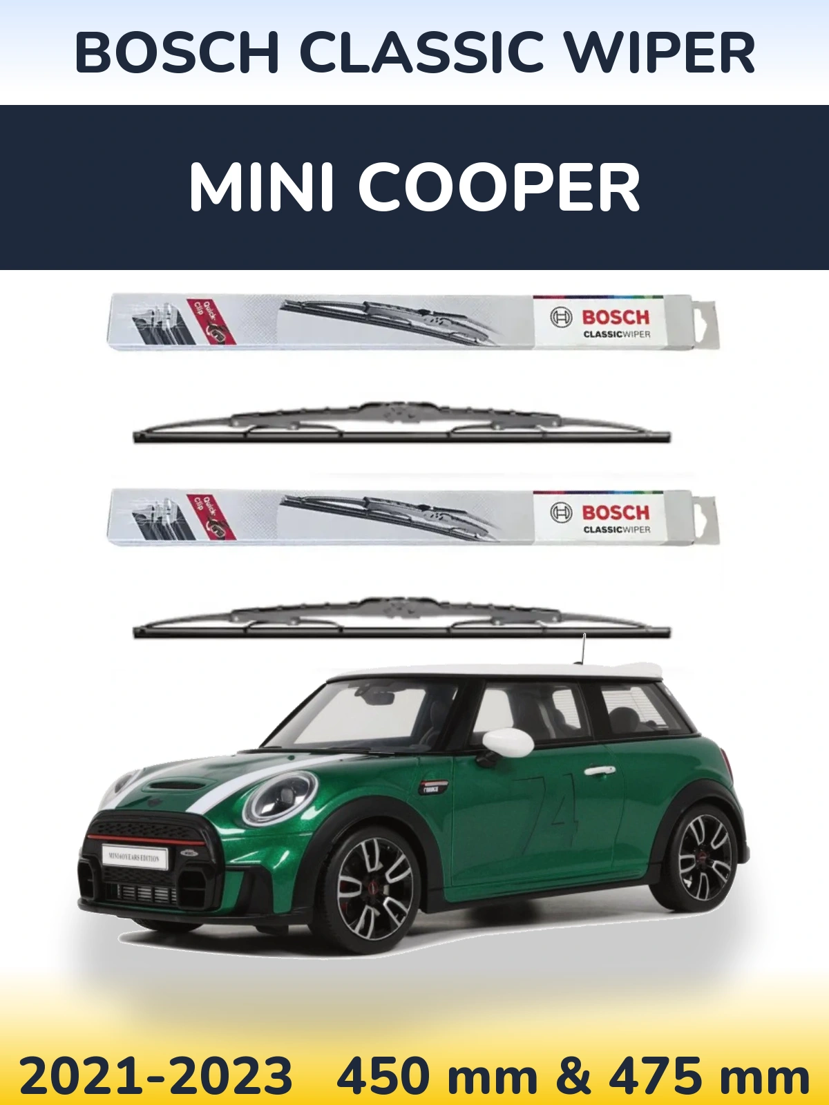 Комплект передніх щіток BOSCH Classic Wiper 450 & 475 мм для MINI Cooper 2021-2023