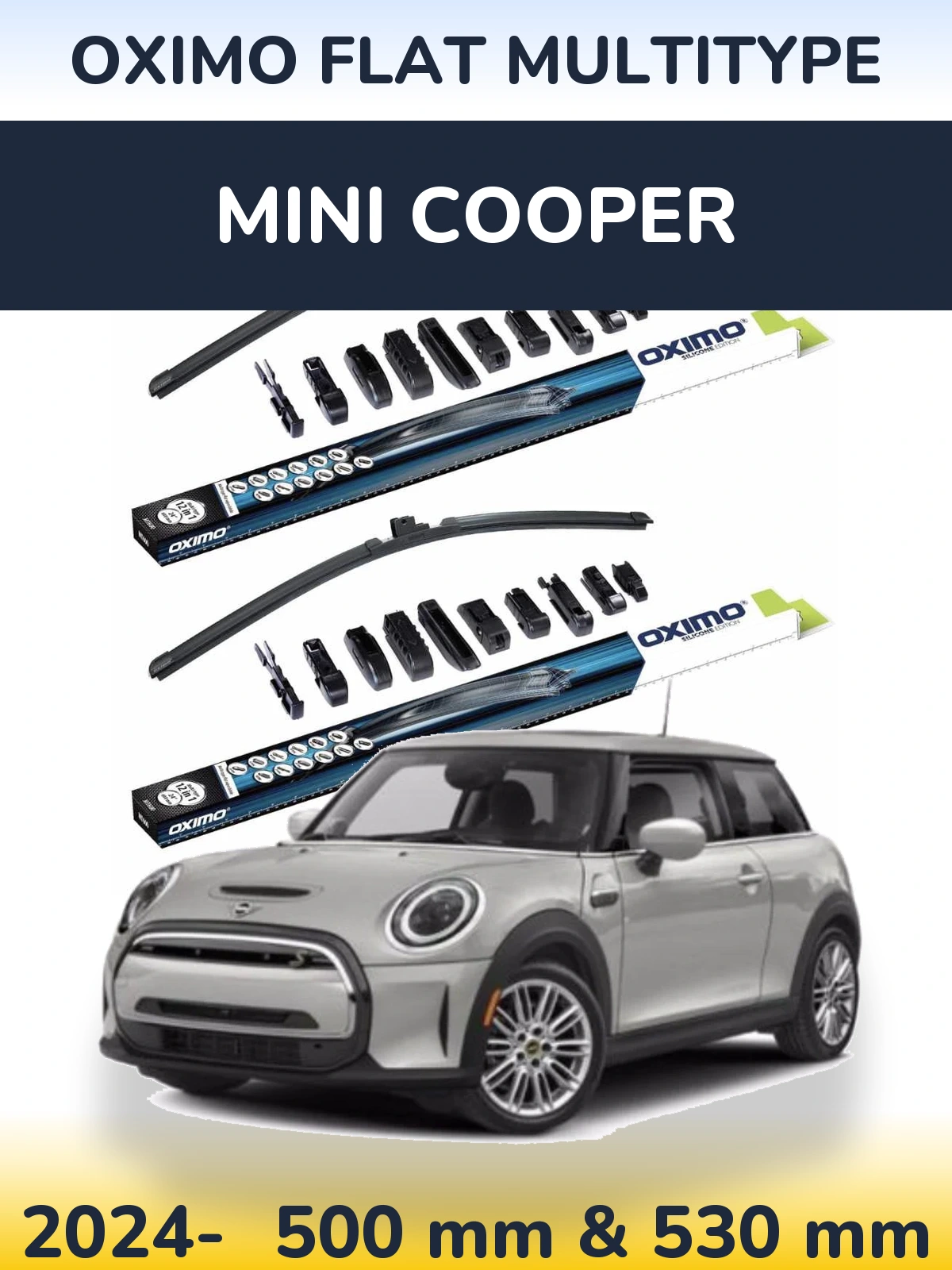 Front wiper blade set Oximo Flat MultiTipoe 500 & 530 mm for MINI Cooper 2024-2026