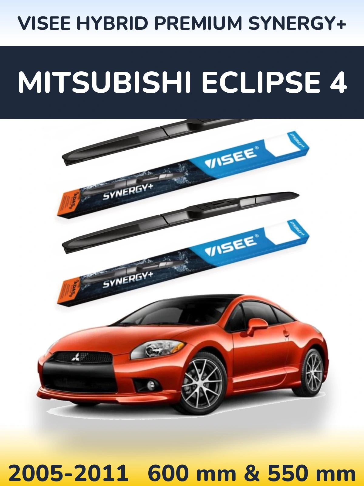 Front wiper blade set VISEE HYBRID PREMIUM SYNERGY+ 600 & 550 mm for Mitsubishi Eclipse 4 2005-2011