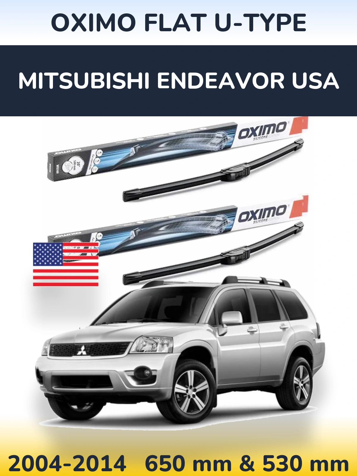 Front wiper blade set Oximo Flat U-type 650 & 530 mm for Mitsubishi Endeavor USA 2004-2014