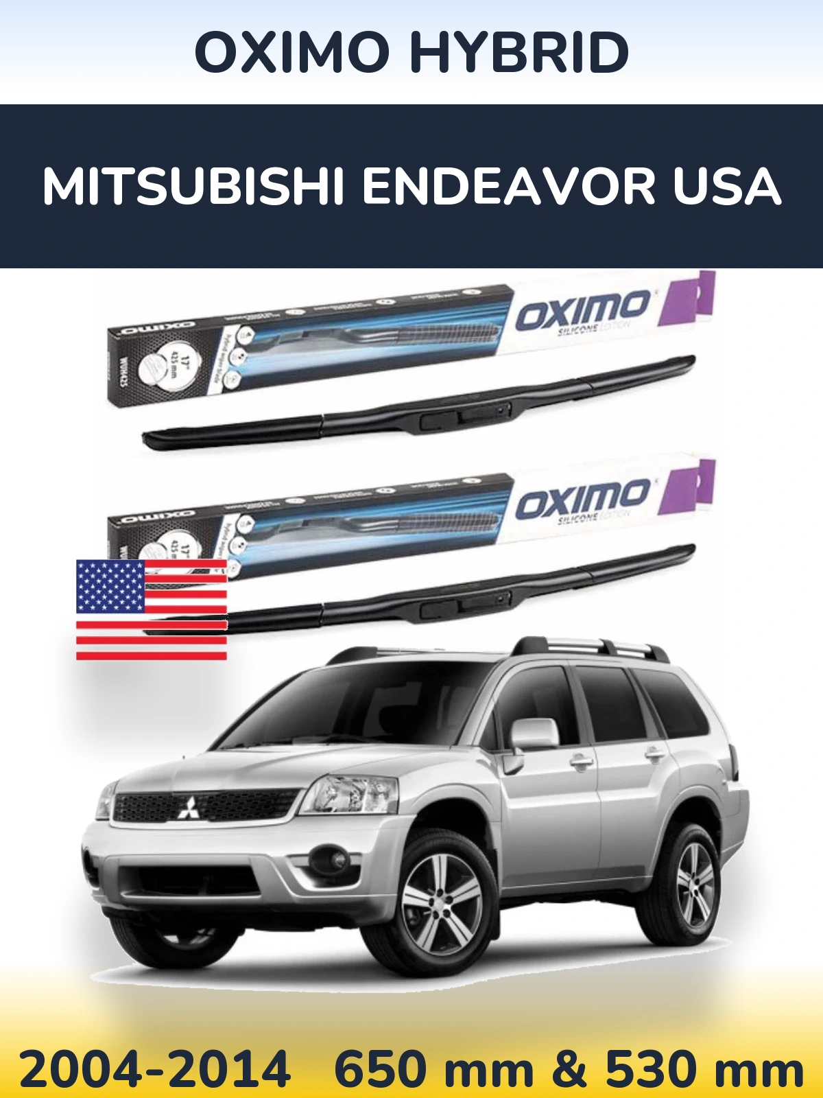 Комплект передніх щіток Oximo Hybrid 650 & 530 мм для Mitsubishi Endeavor USA 2004-2014
