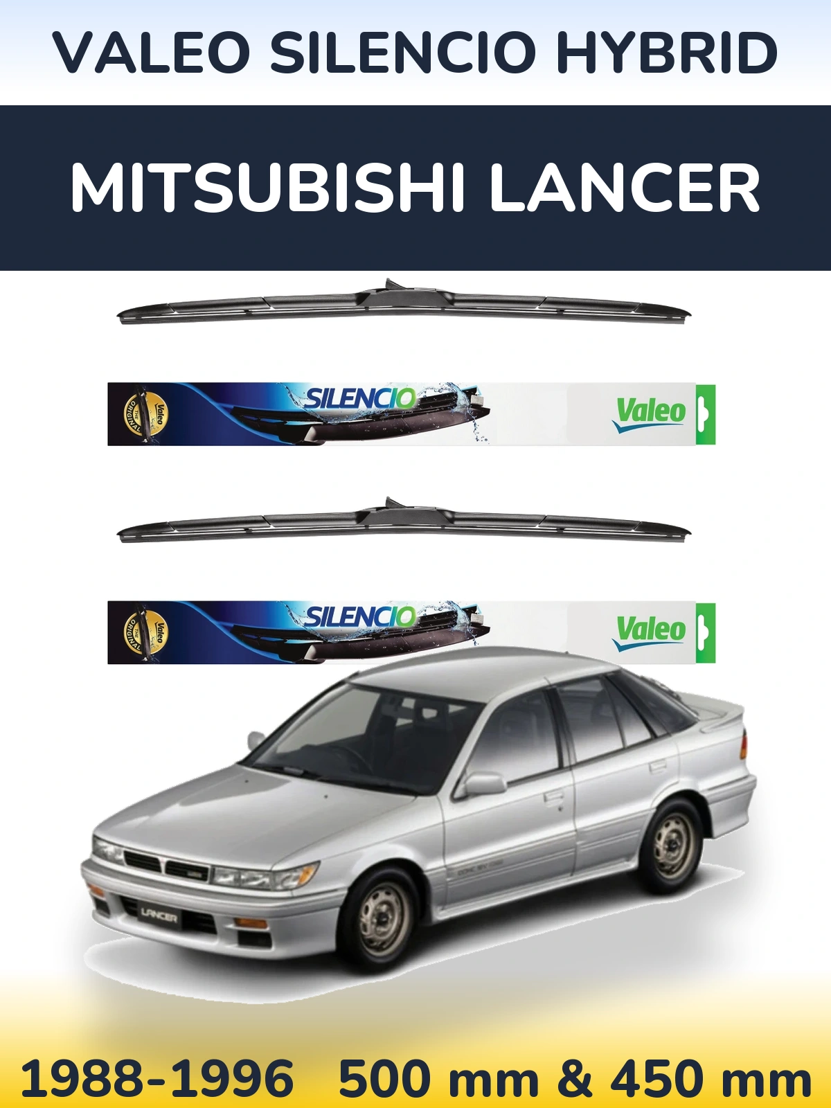 Front wiper blade set Valeo Silencio Hybrid 500 & 450 mm for Mitsubishi Lancer 1988-1996