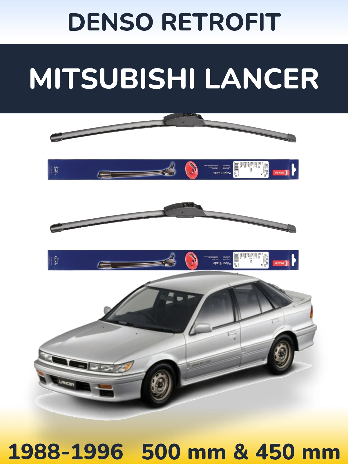 Front wiper blade set Denso Retrofit 500 & 450 mm for Mitsubishi Lancer 1988-1996