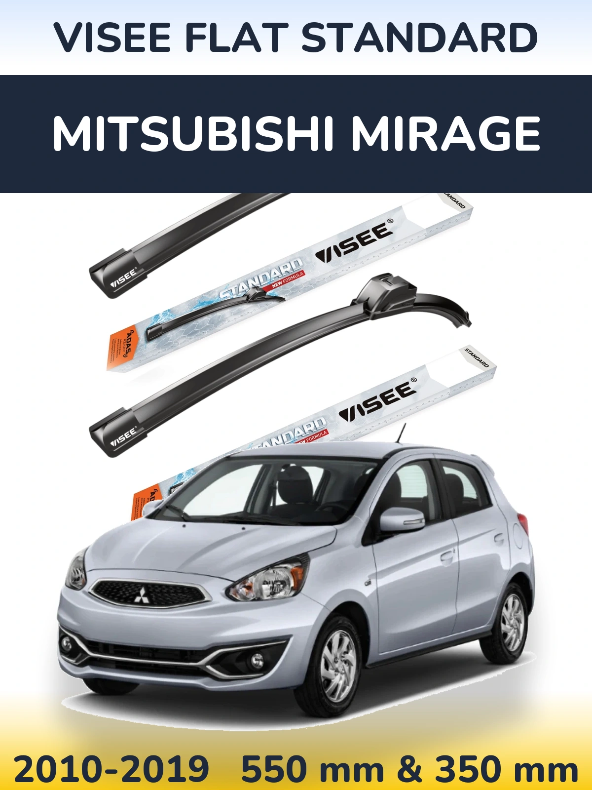 Front wiper blade set VISEE FLAT STANDARD 550 & 350 mm for Mitsubishi Mirage 2010-2019