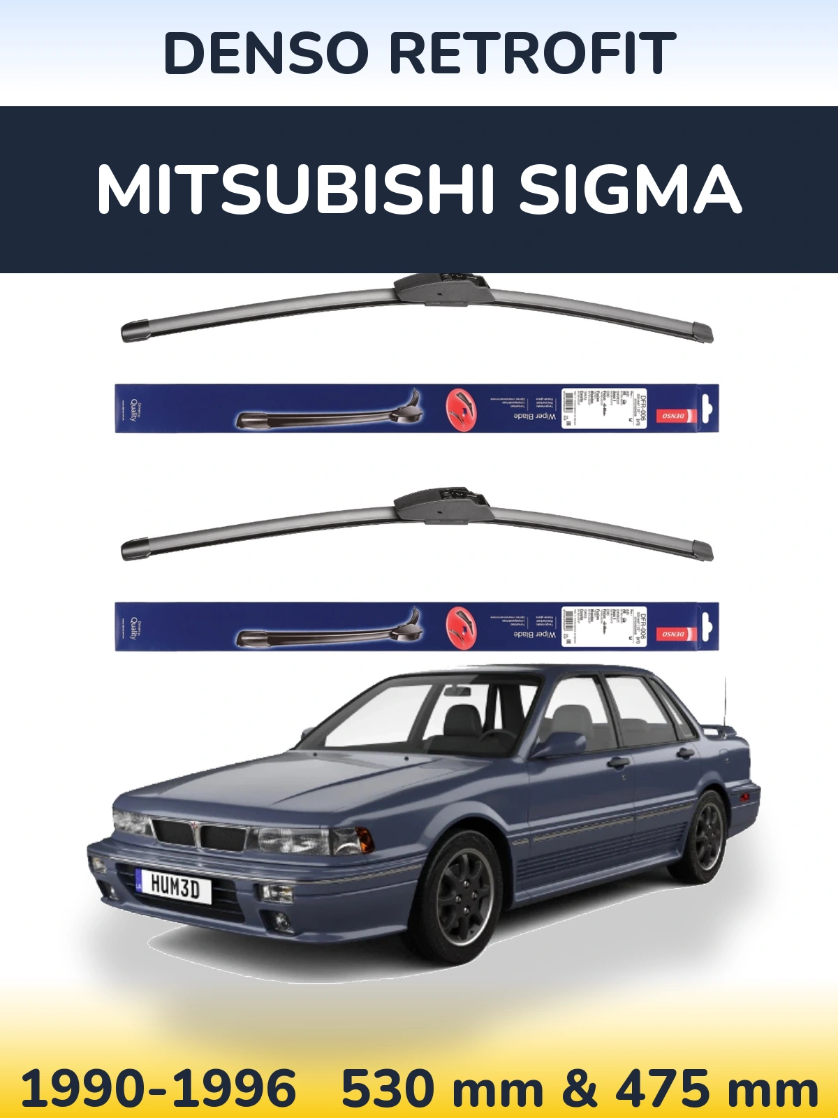 Front wiper blade set Denso Retrofit 530 & 475 mm for Mitsubishi Sigma 1990-1996