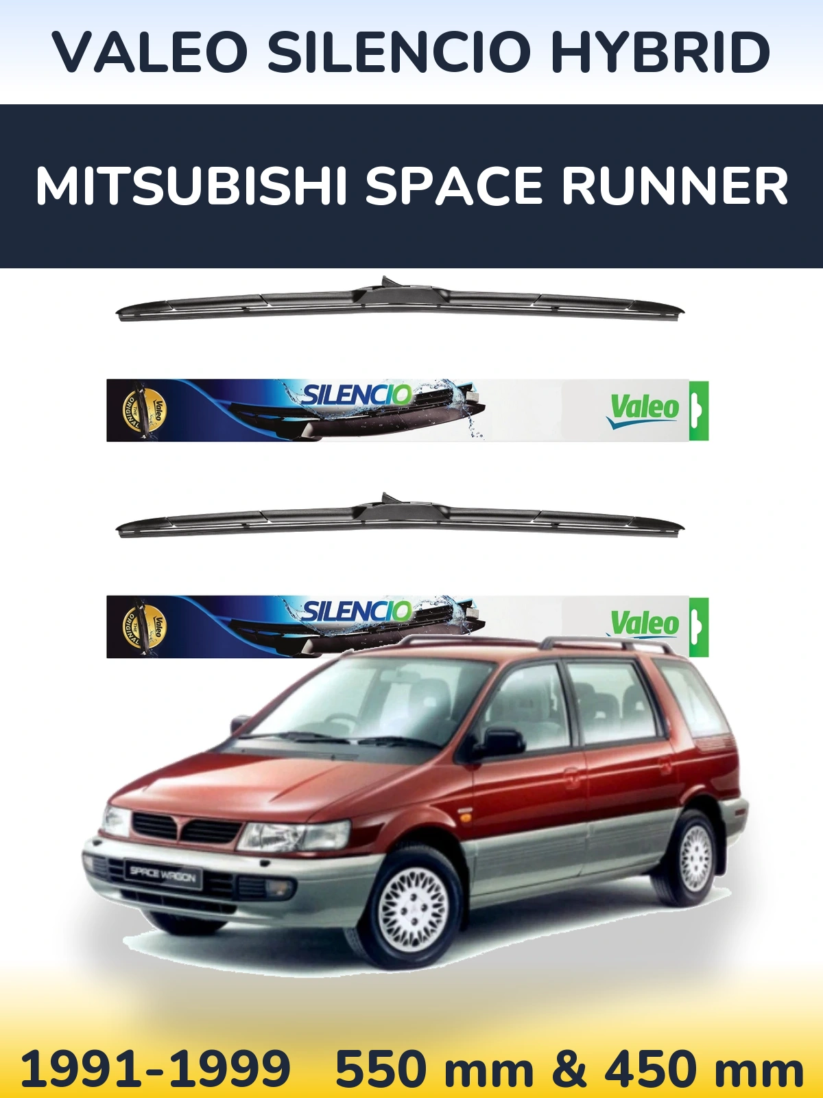 Комплект передніх щіток Valeo Silencio Hybrid 550 & 450 мм для Mitsubishi Space Runner 1991-1999